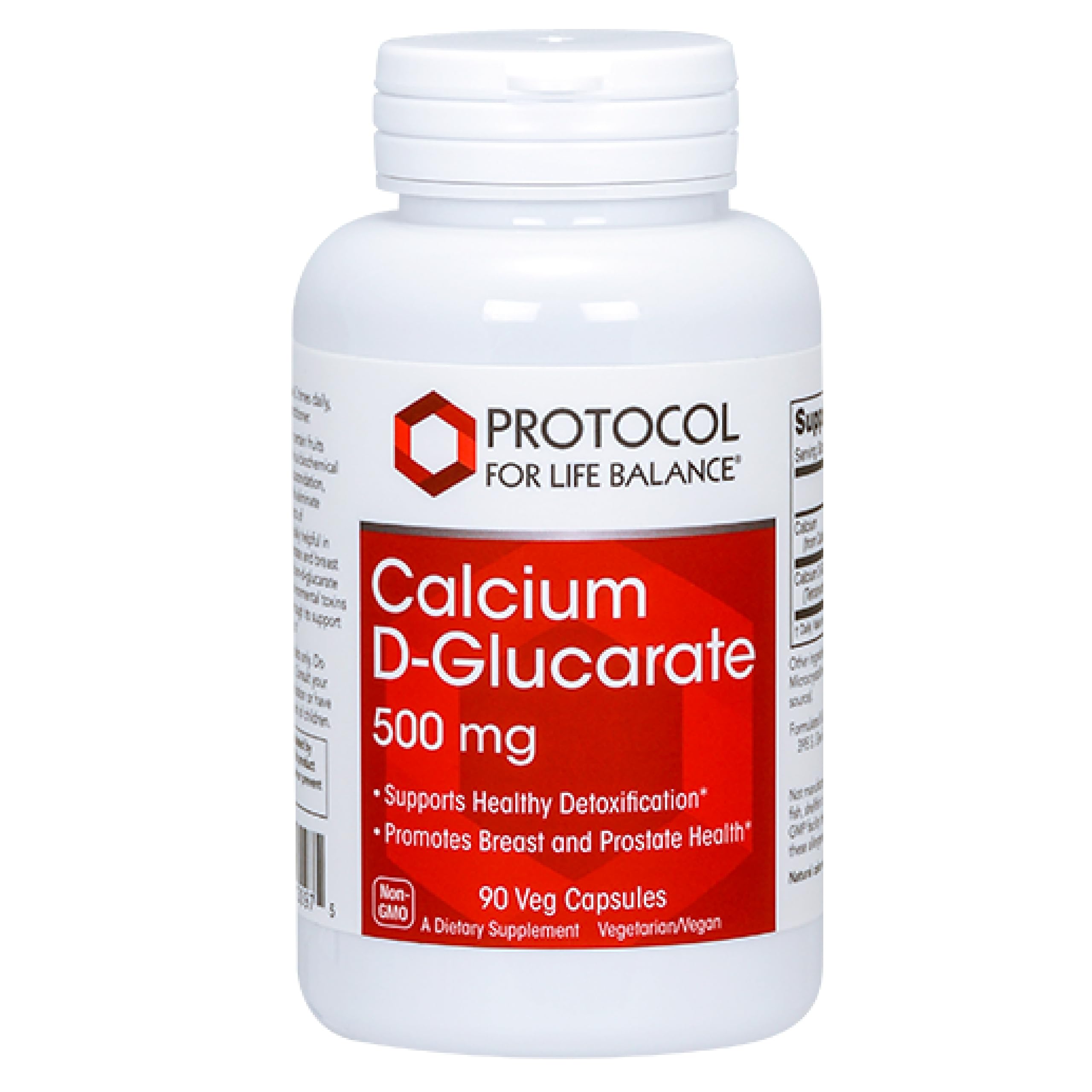 PROTOCOL FOR LIFE BALANCE Calcium D-Glucarate - 500mg Calcium D Glucarate - Detox Support - for Breast & Prostate Health - Non-GMO & Dairy Free - 90 Veg Caps