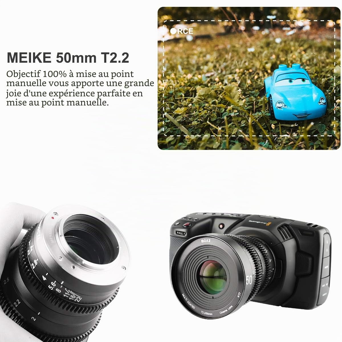 Meike Mini objectif Cine 50 mm T2.2 à grande ouverture manuelle pour montage MFT BMPCC 4K Zcam E2 4K