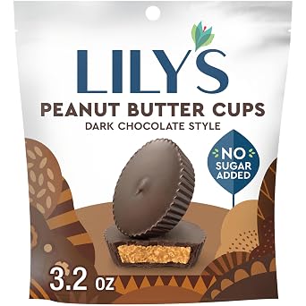 LILYS Dark Chocolate Style No Sugar Added Peanut Butter Cups, Sweets Bag, 3.2 oz