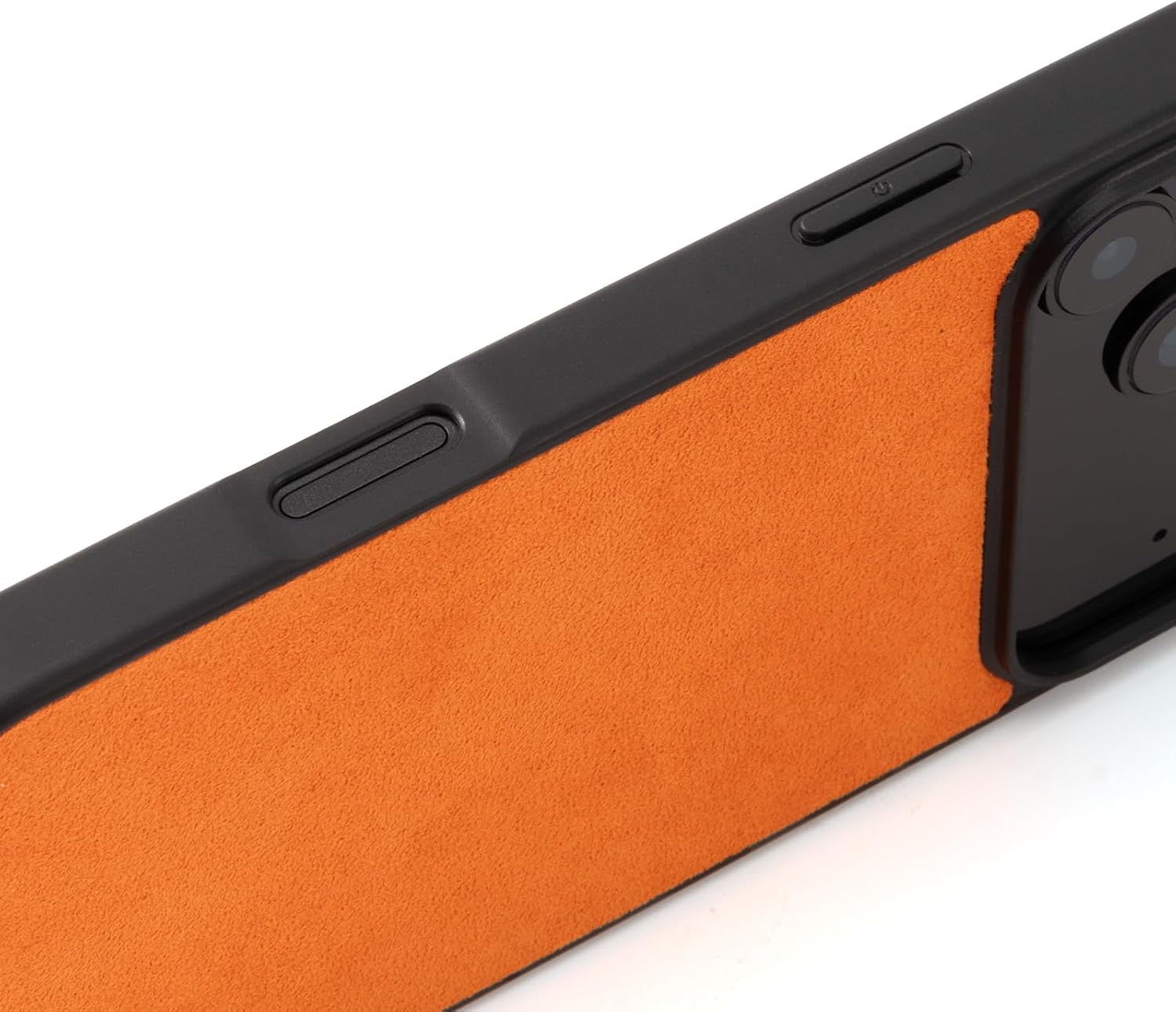 Alcantara Back-Wrap Phone Case for iPhone 17 Pro Max 6.9", Handmade Back-Wrap Italian Synthetic Suede Cover, Compatible with Mag-Safe Wireless Charging (Orange)