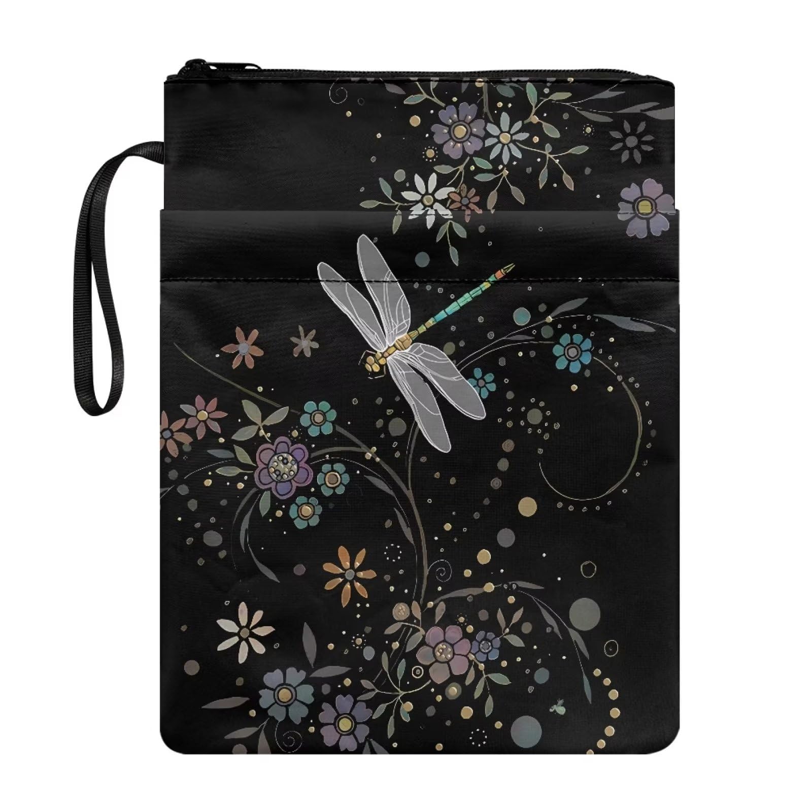 NETILGEN Floral Dragonfly Book Cover for Girls Book Sleeve Case with Zipper Book Protector Covers for Paperback Book Sox Washable Purse โ image 1