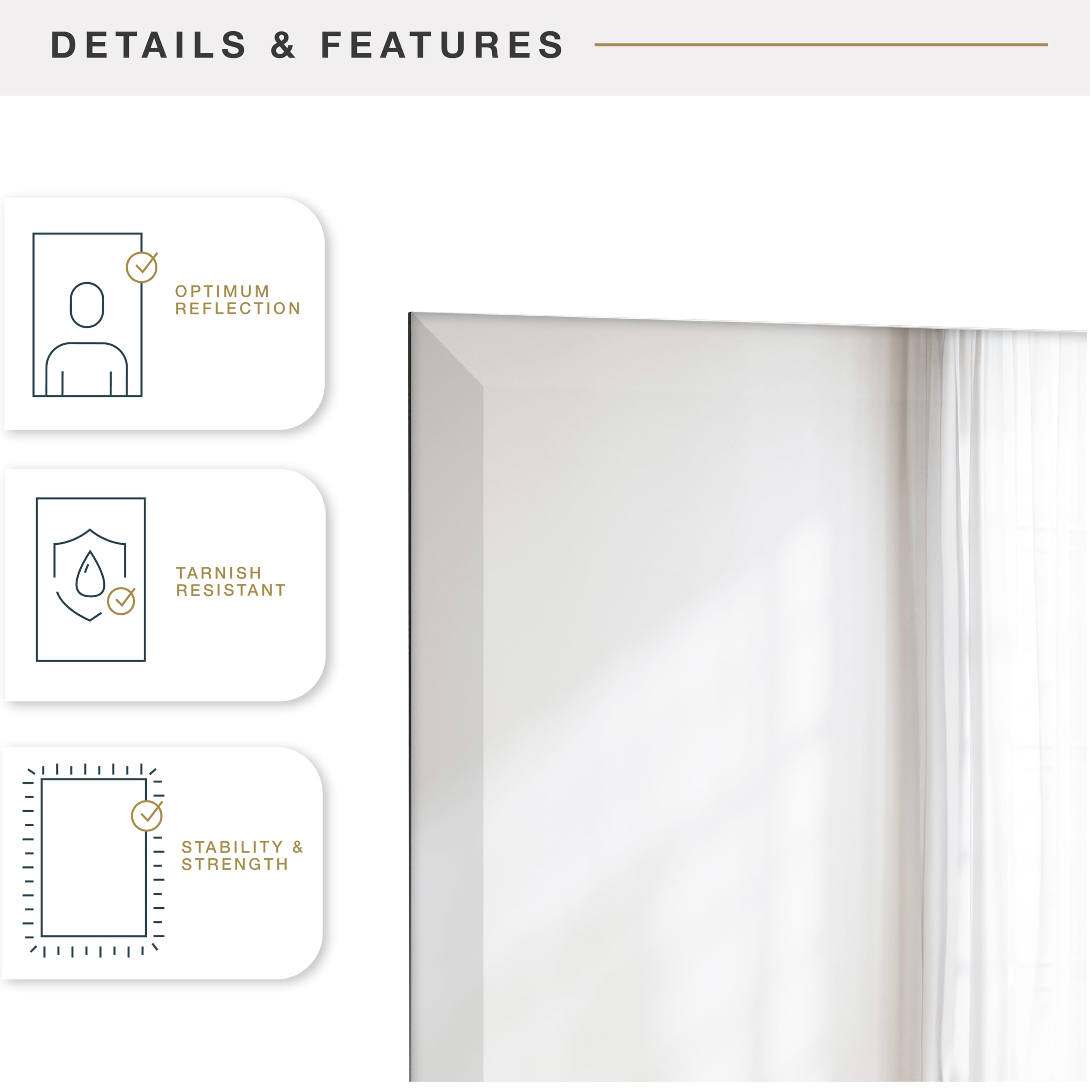 MCS Specchio moderno senza cornice, 50,8 x 76,2 cm, ottone MCS Specchio moderno senza cornice, 50,8 x 76,2 cm, ottone
