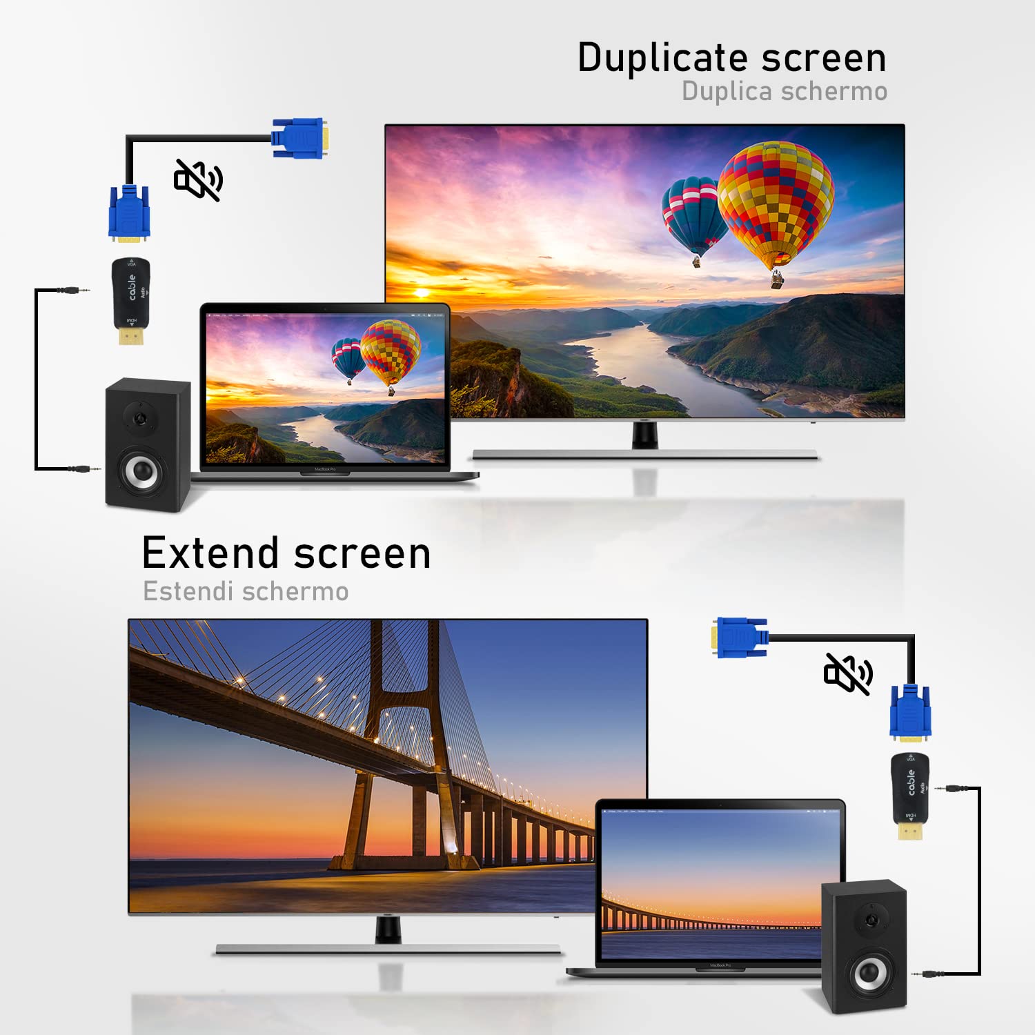 CABLE Adattatore HDMI a VGA, HDMI-VGA Placcato in Oro (da Maschio a Femmina) per Computer, Desktop, Laptop, PC, Monitor, proiettore, HDTV, Chromebook, Raspberry Pi, Roku, Xbox e Altro - Nero