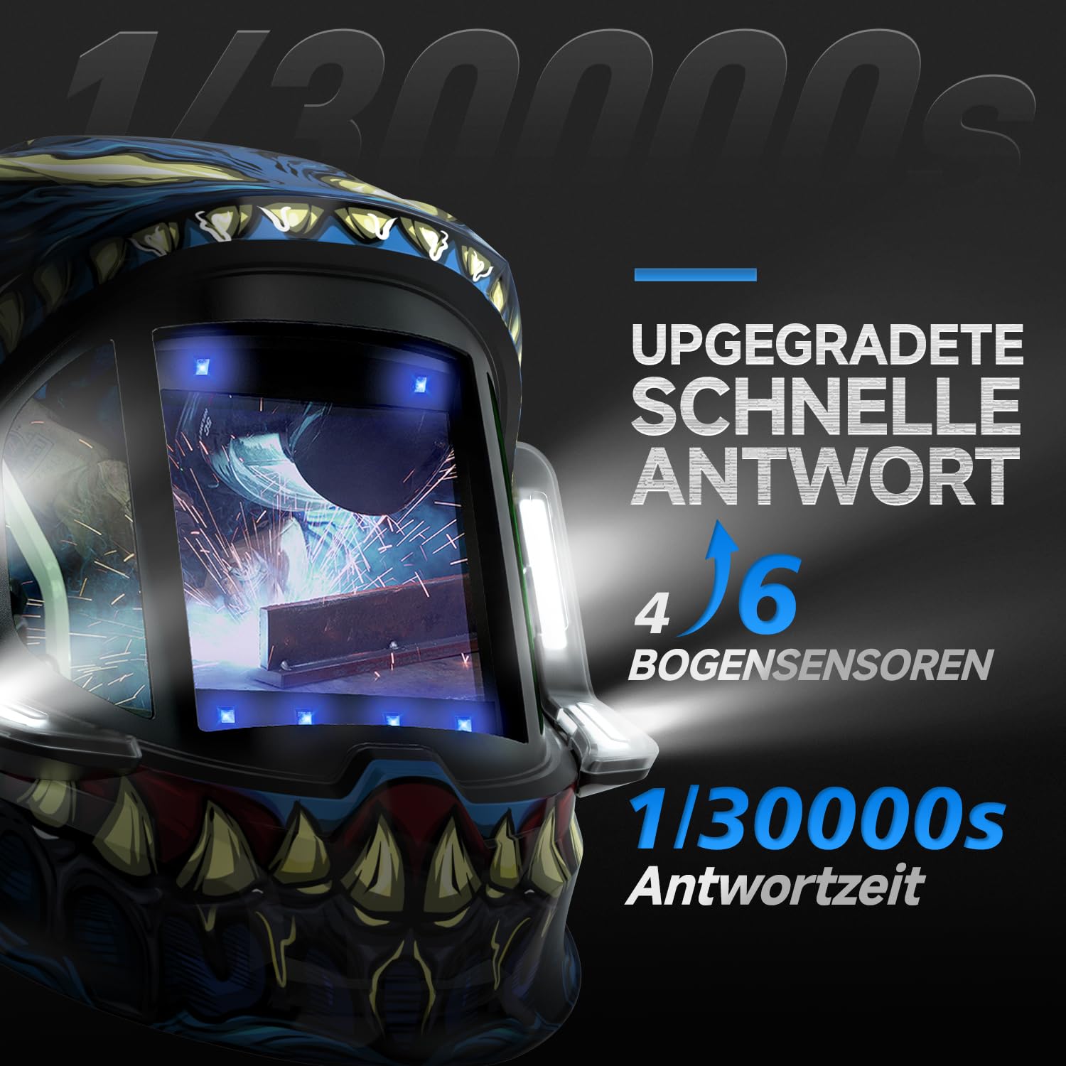 ANDELI Automatik Schweißhelm – 180° Panorama, 6 Sensoren, Bewegungssteuerung, 4 LED, Echtfarben 1/1/1/1, 2100mAh Akku, USB-C für MIG/MAG/Wig/MMA/Schleifen/Schneiden