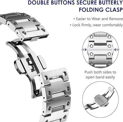 Miniatura 3 de WINGLE Correa de acero inoxidable para Apple Watch Ultra 2 de 1.929 in, 1.772 in, 1.732 in, 1.654 in, serie 9, 8, 7, SE para hombres, correas de