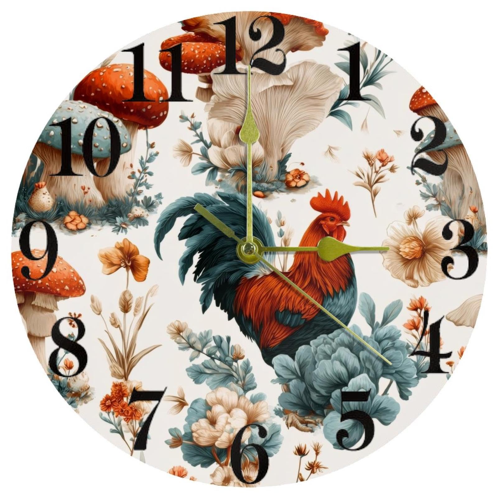 Horloge murale silencieuse à quartz motif champignon pour un sommeil paisible