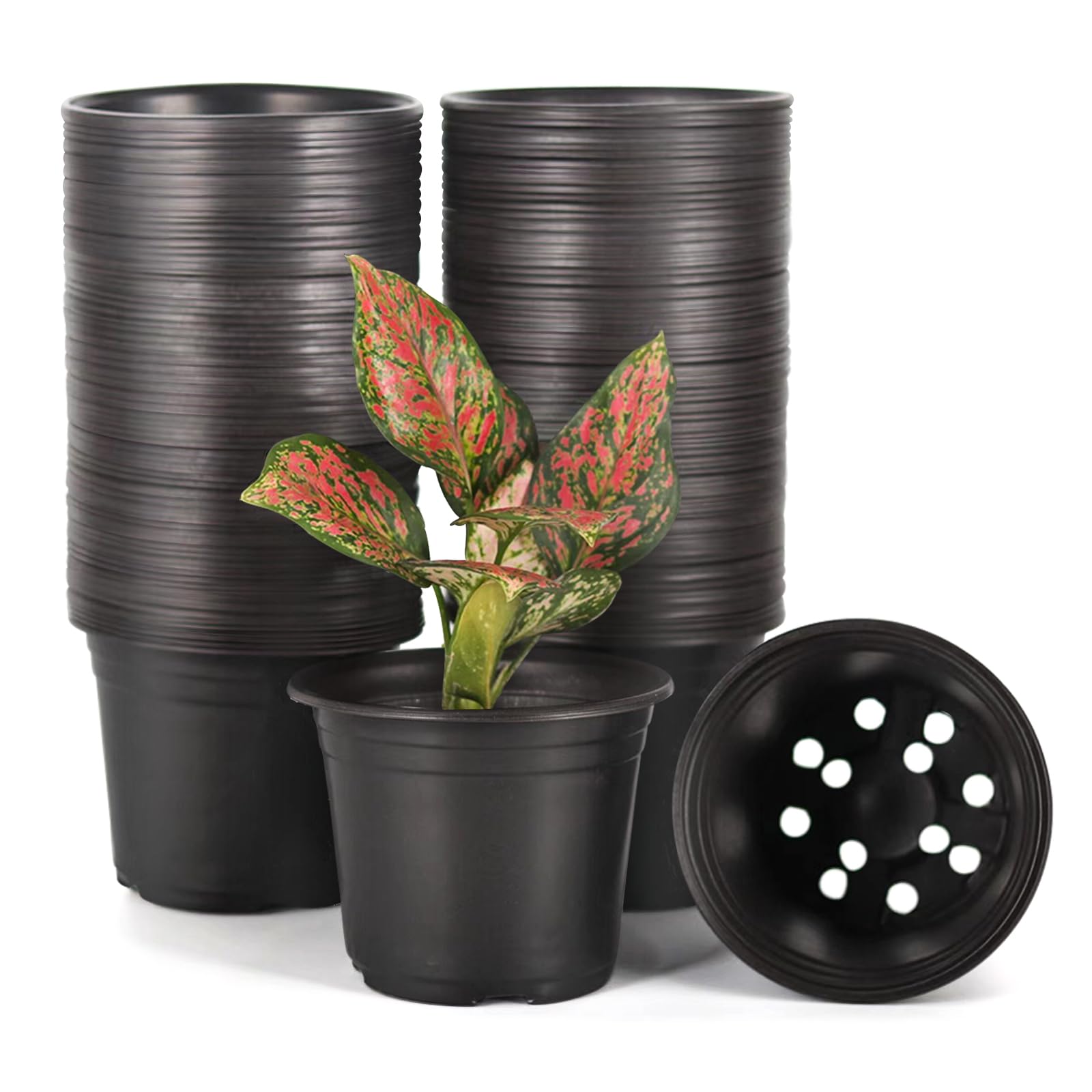 100-Pack 0.5 Gallon Flexible Plant Nursery Pots，Thickened Soft Plastic Seedling Pots,Seed Starting Pot Flower Plant Container for Succulents, Seedlings, Cuttings, Transplanting(Black)