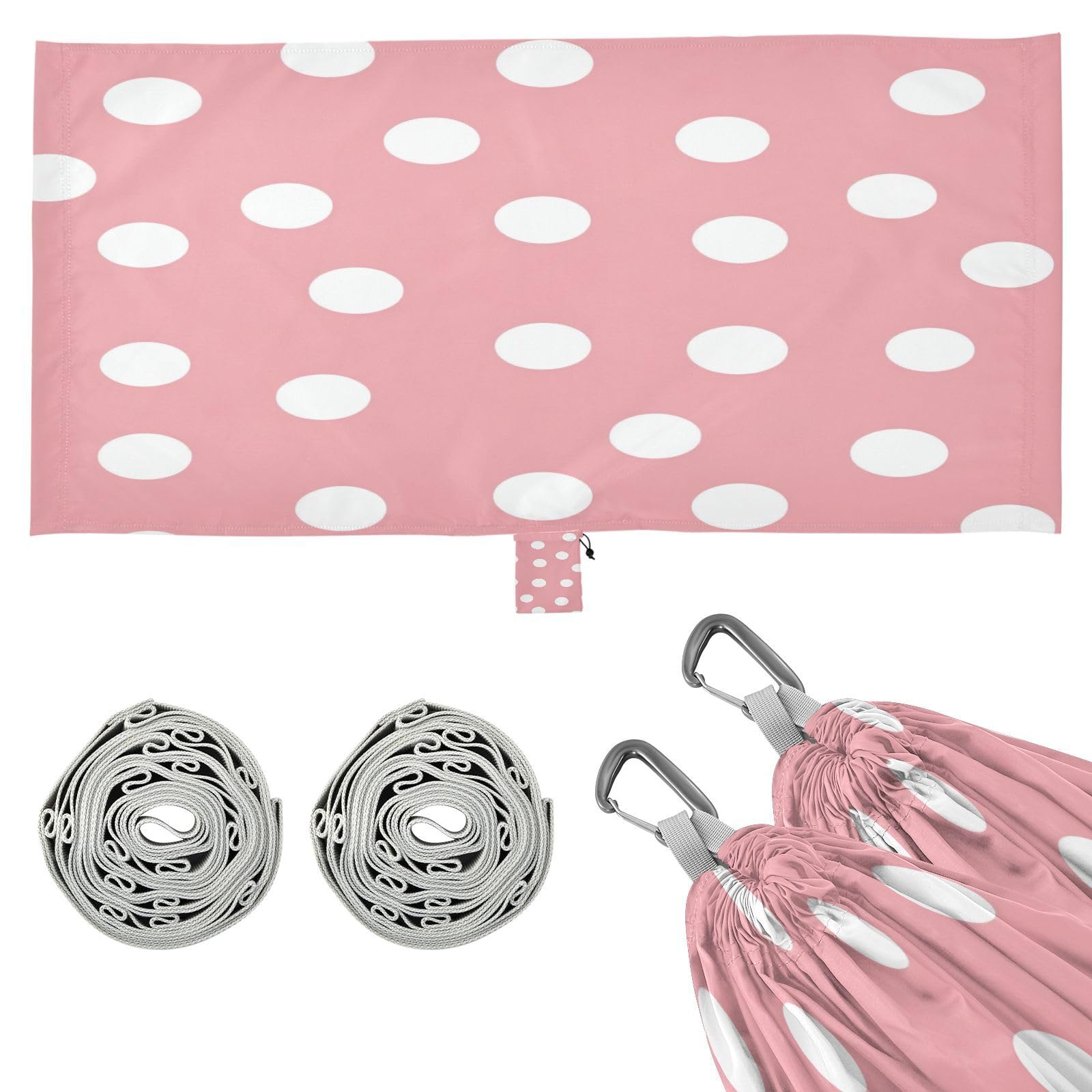 Haskirky Cute Polka Dots Camping Hammock, Single Portable Hammocks with Tree Straps & Attached Carry Bag, 330Lbs Capacity Perfect for Outside Indoor Hiking Beach Backpack Travel