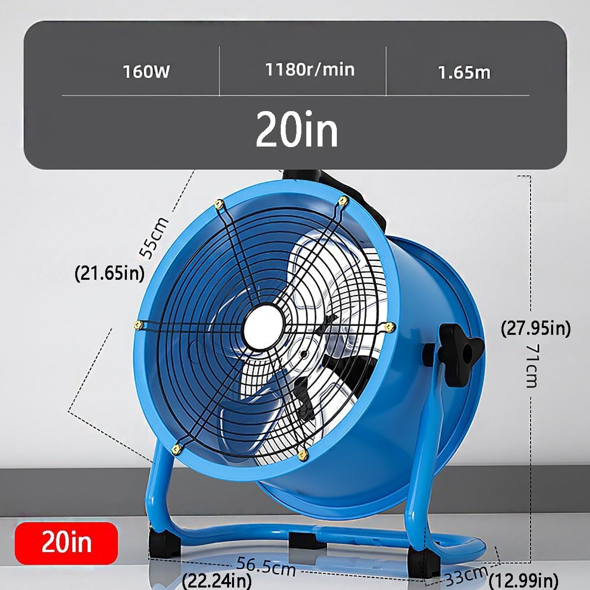Ventilatore da pavimento industriale, resistente, con 3 impostazioni di velocità e inclinazione regolabile, per garage, officina, circolazione dell'aria esterna e raffreddamento