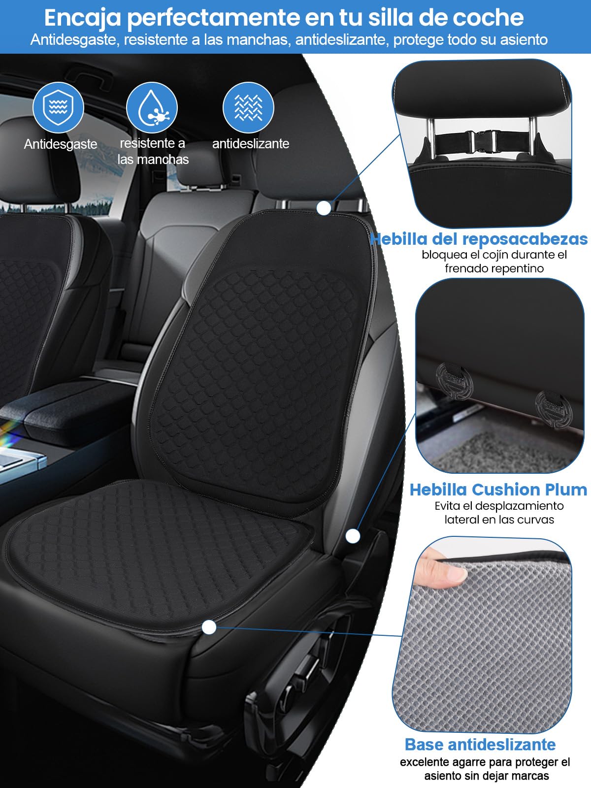 Jisejima - Cojín de asiento de gel transpirable para automóvil, protector de asiento delantero con parte inferior antideslizante para silla de auto, silla de ruedas, carritos de golf, conductores