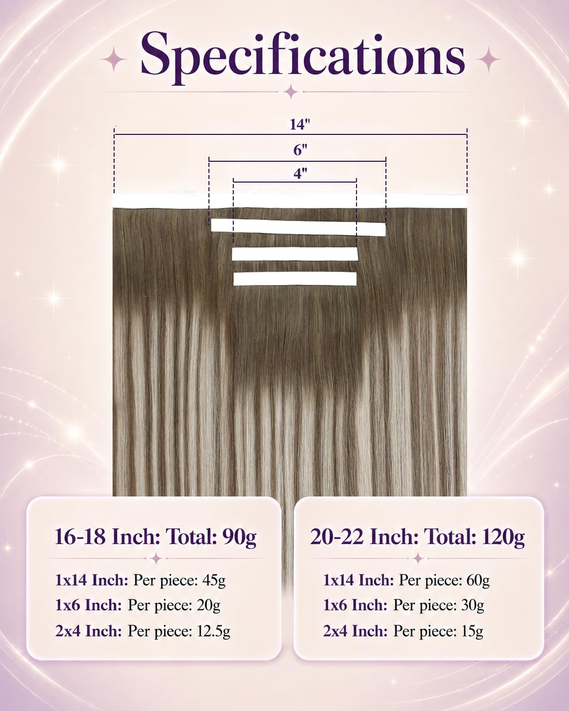 LaaVoo Extension Adhesive Cheveux Naturel Balayage Brun Clair Blanc 40cm