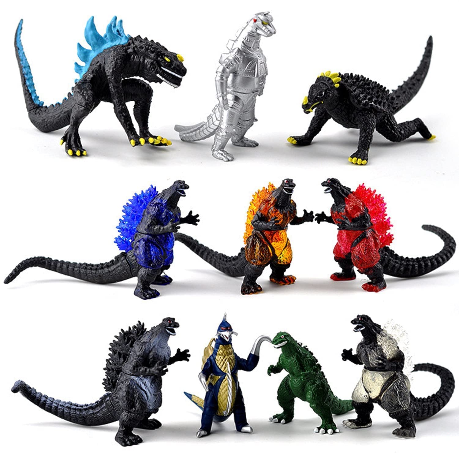De-Lite Action Figures PVC Anime Movable Collectible Model Statue Toys (Godzilla-10 Pieces Set, Multicolour, 3-7Cm)