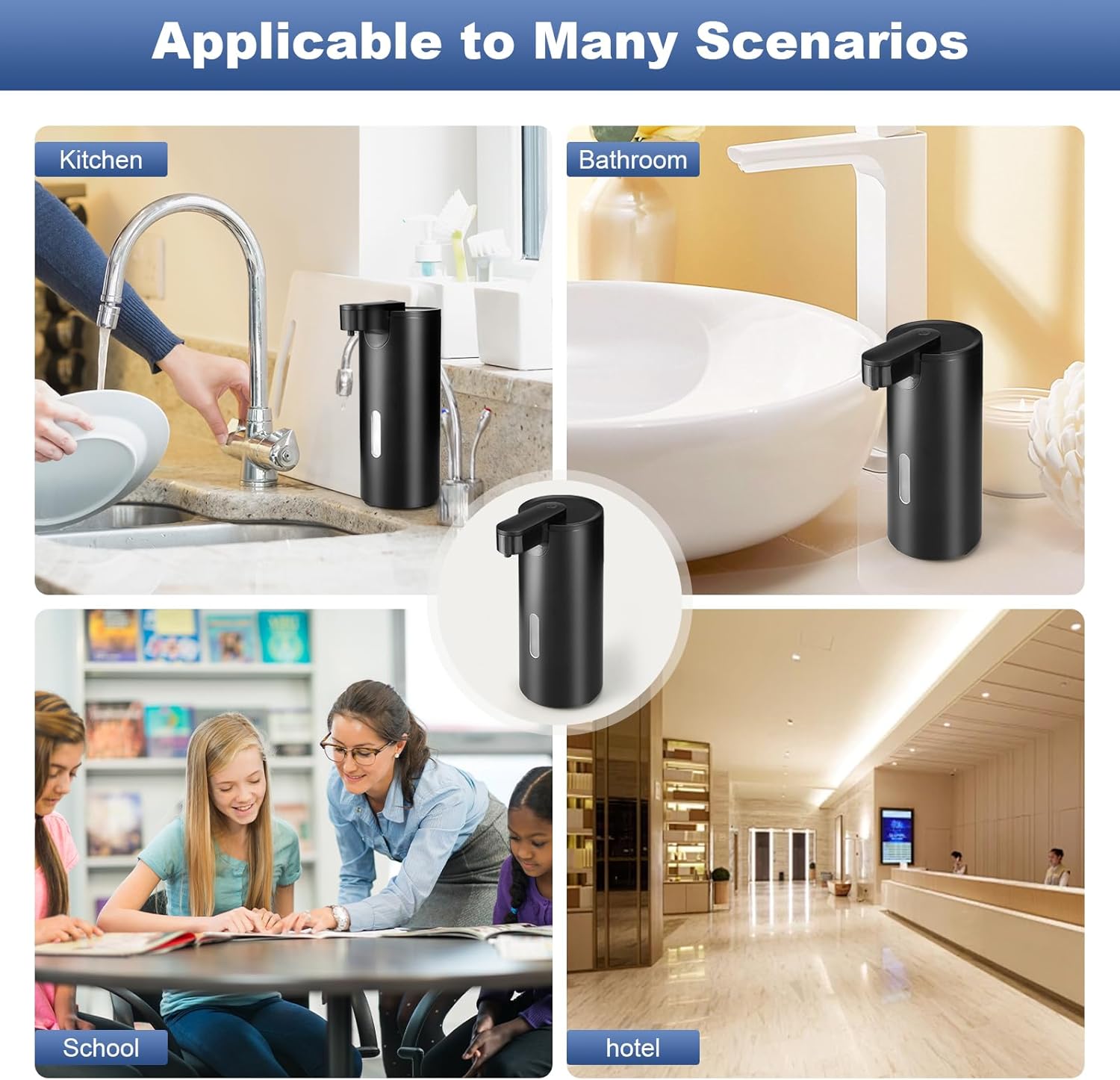 2 Pack Automatic Liquid Soap Dispenser, Touchless 12oz/340ml Stainless Steel Soap Dispenser, Motion Sensor Pump for Bathroom Kitchen Dish Soap, Hands-Free and Waterproof(Black) - Image 5