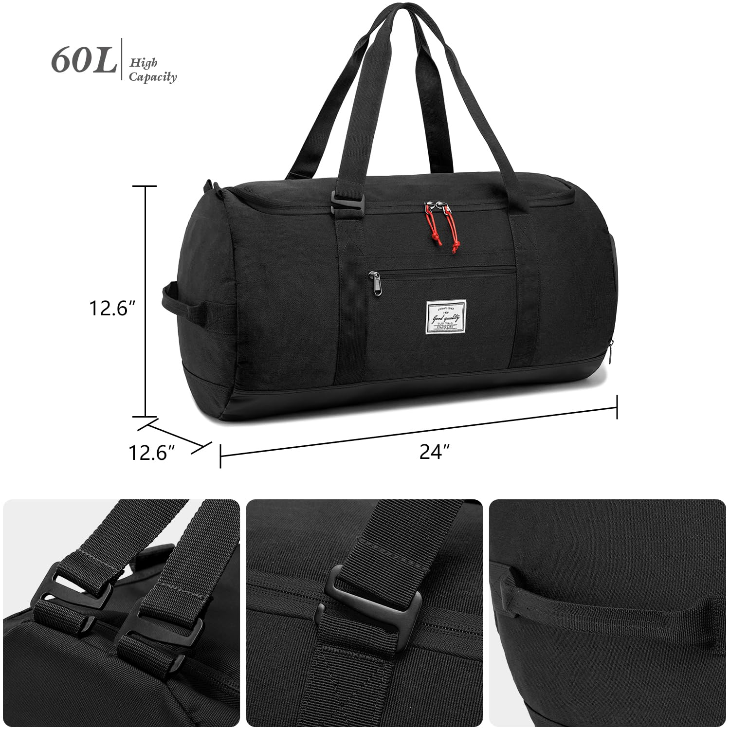 Bolsa de deporte para hombre, grande, 60 L, bolsa de viaje, bolsa de deporte, mochila con compartimento para zapatos, bolsa de entrenamiento para mujer, bolsa de fitness, bolsa de gimnasio, Negro