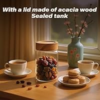 Vista 4 de Juego de 2 tarros de vidrio de 10 onzas de grado alimenticio con tapas de madera de acacia resistentes, sellables e impermeables, transparentes