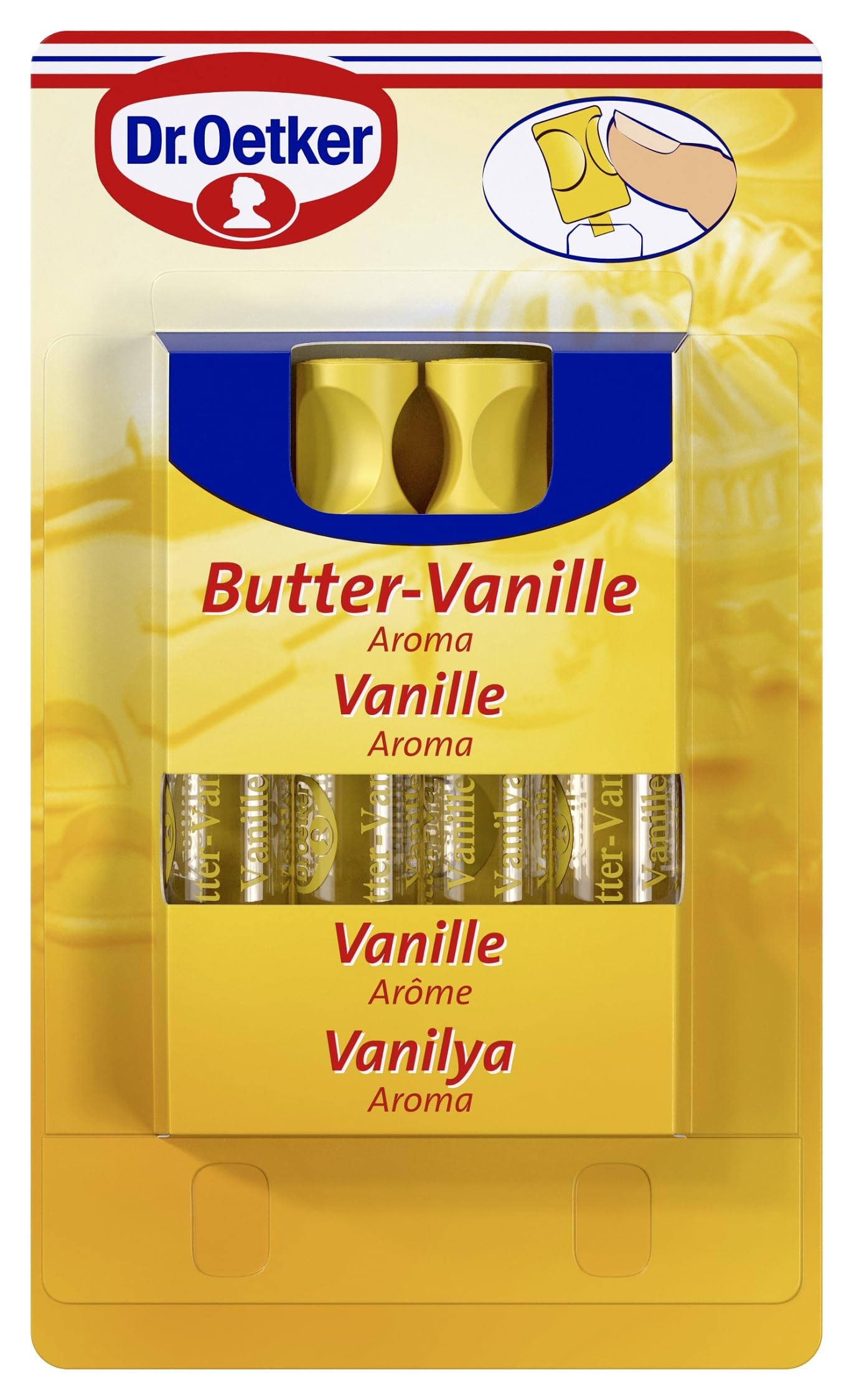 Dr. Oetker Butter-Vanille Aroma, 22er Pack flüssige Aromatropfen mit Butter-Vanille-Geschmack in wiederverschließbaren Backaroma-Röhrchen, 22 x 4 Vanille-Aroma