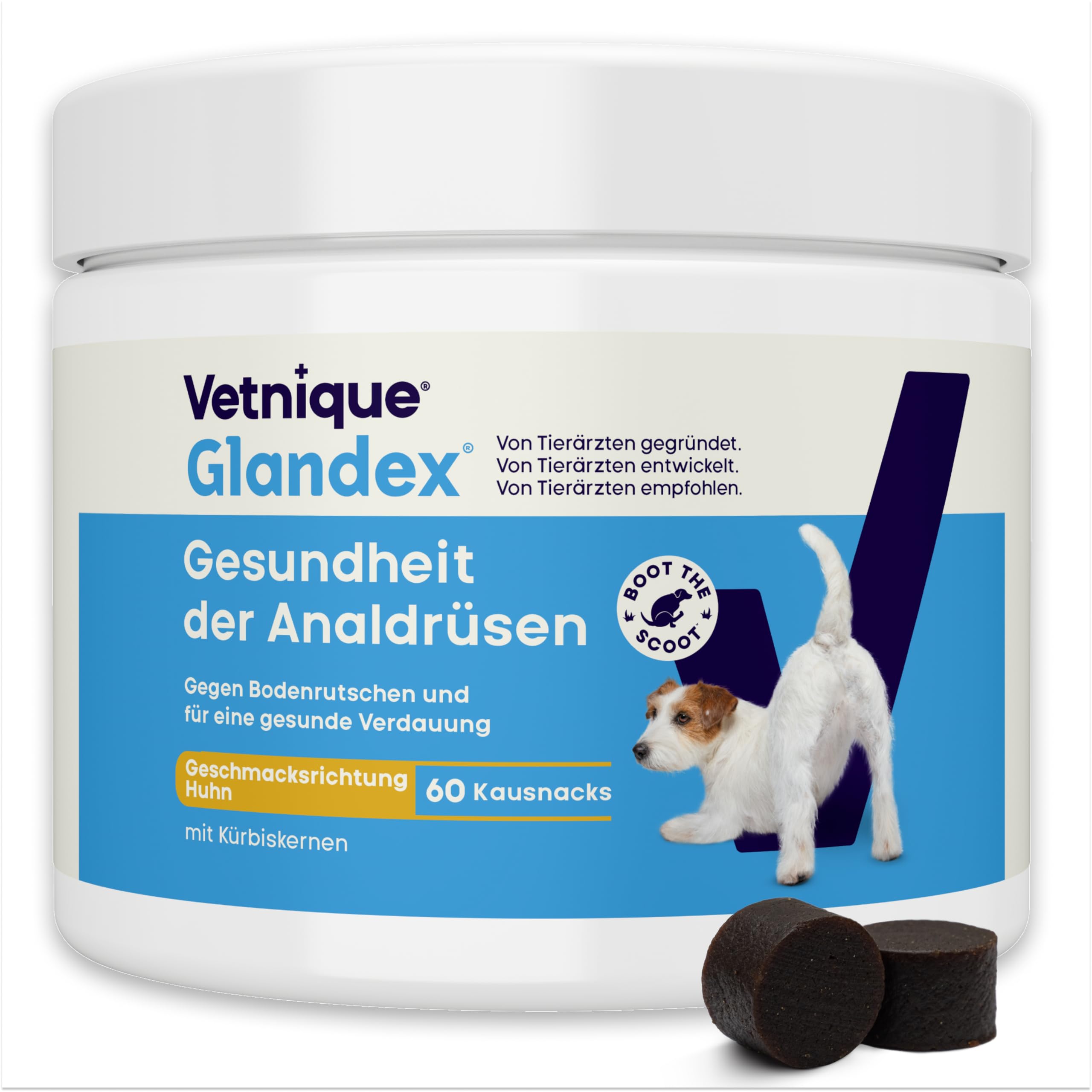 Vetnique Glandex für Hunde - 60 Kausnacks für die Analdrüsen Hund - Tierärzten der Analdrüsen und Einer gesunden Verdauung - Omega-3, Kürbiskern und Ballaststoffen - Analdrüsenkur für Hunde
