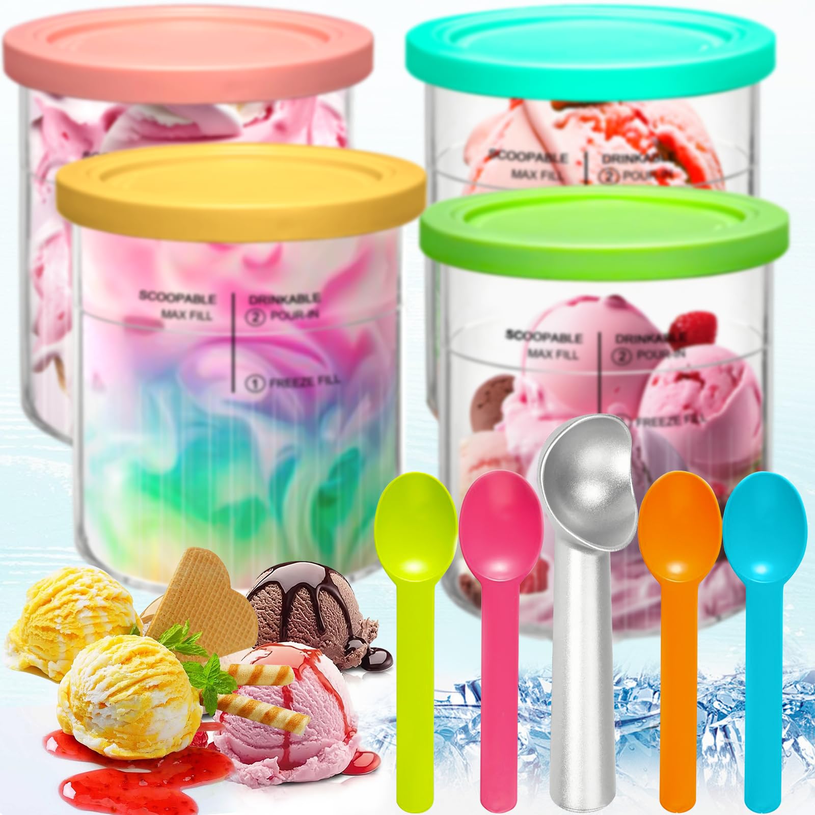 XUNIVERS 4PCS Pot pour Ninja Creamy Deluxe,680 ML Récipient pour ninja Creami pour NC500 NC501,Bacs À Crème Glacée avec Couvercle Et Cuillère,Accessoires per macchine del gelato - 2