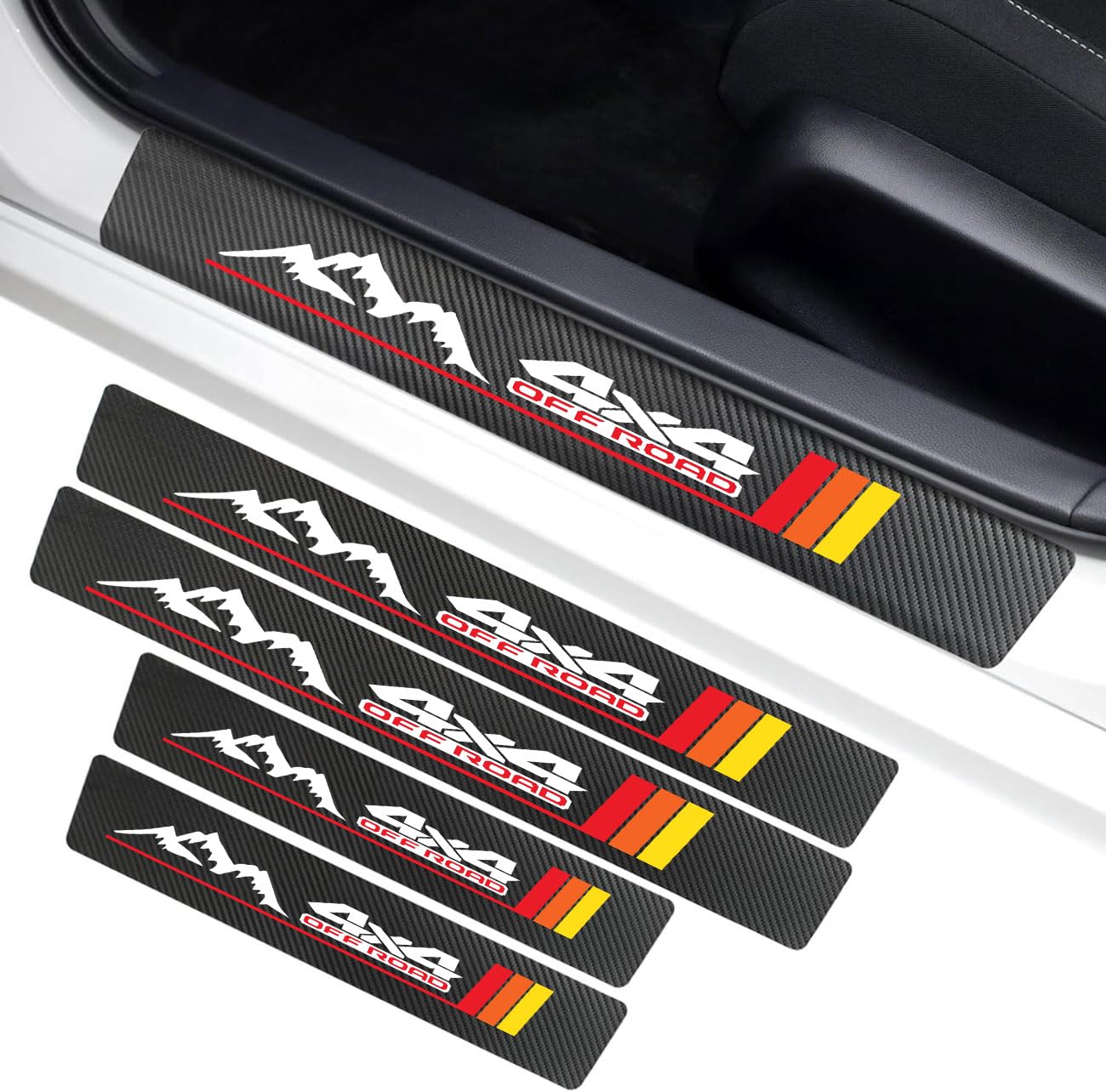 4 Pack Car Door Sill Protector Sticker Fit Tacoma TRD 4Runner Tundra Rav4 Highlander Sequoia 4x4 Offroad Carbon Fiber Style Decoration Door Entry Guard Accessories for Most Cars