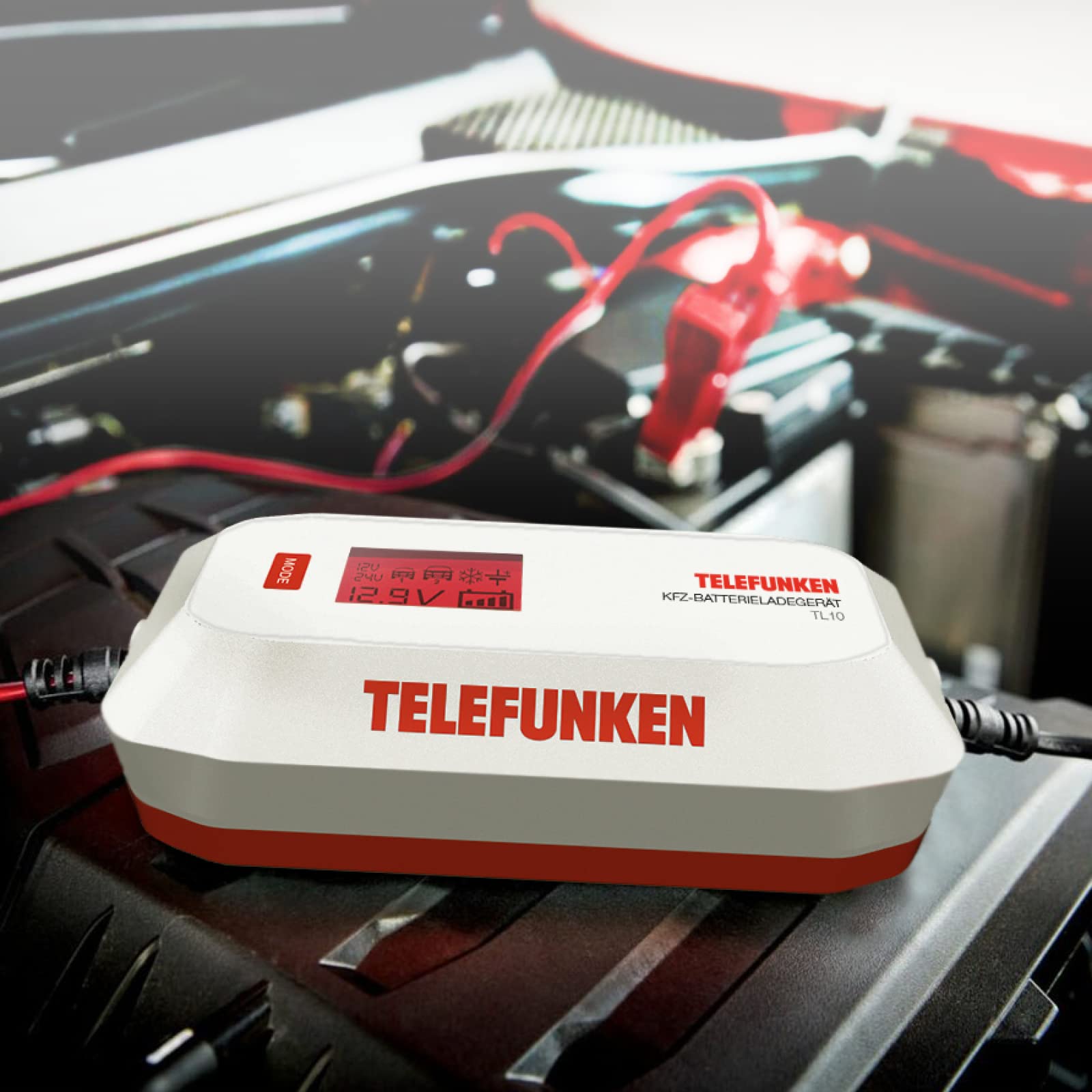 TELEFUNKEN Autobatterie Ladegerät TL 10A | Vollautomatisches Kfz-Batterie Ladegerät für Auto, Motorrad & Oldtimer | Erhaltungsladegerät | Akkuladegerät für das Überwintern von 12V 24V Batterien