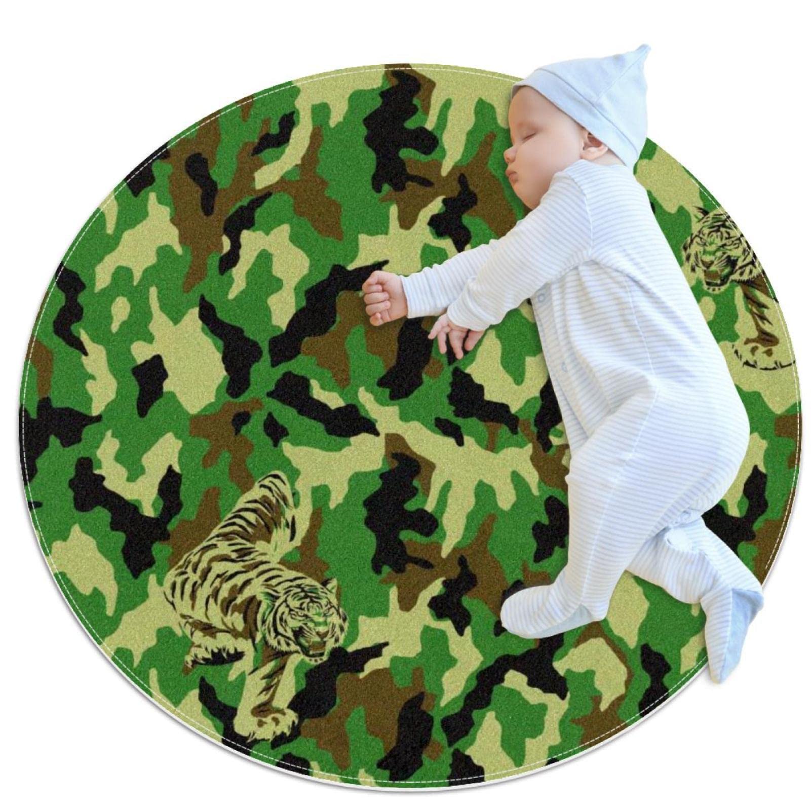 Tapis de jeu pour enfants lavable et rond motif camouflage 80x80