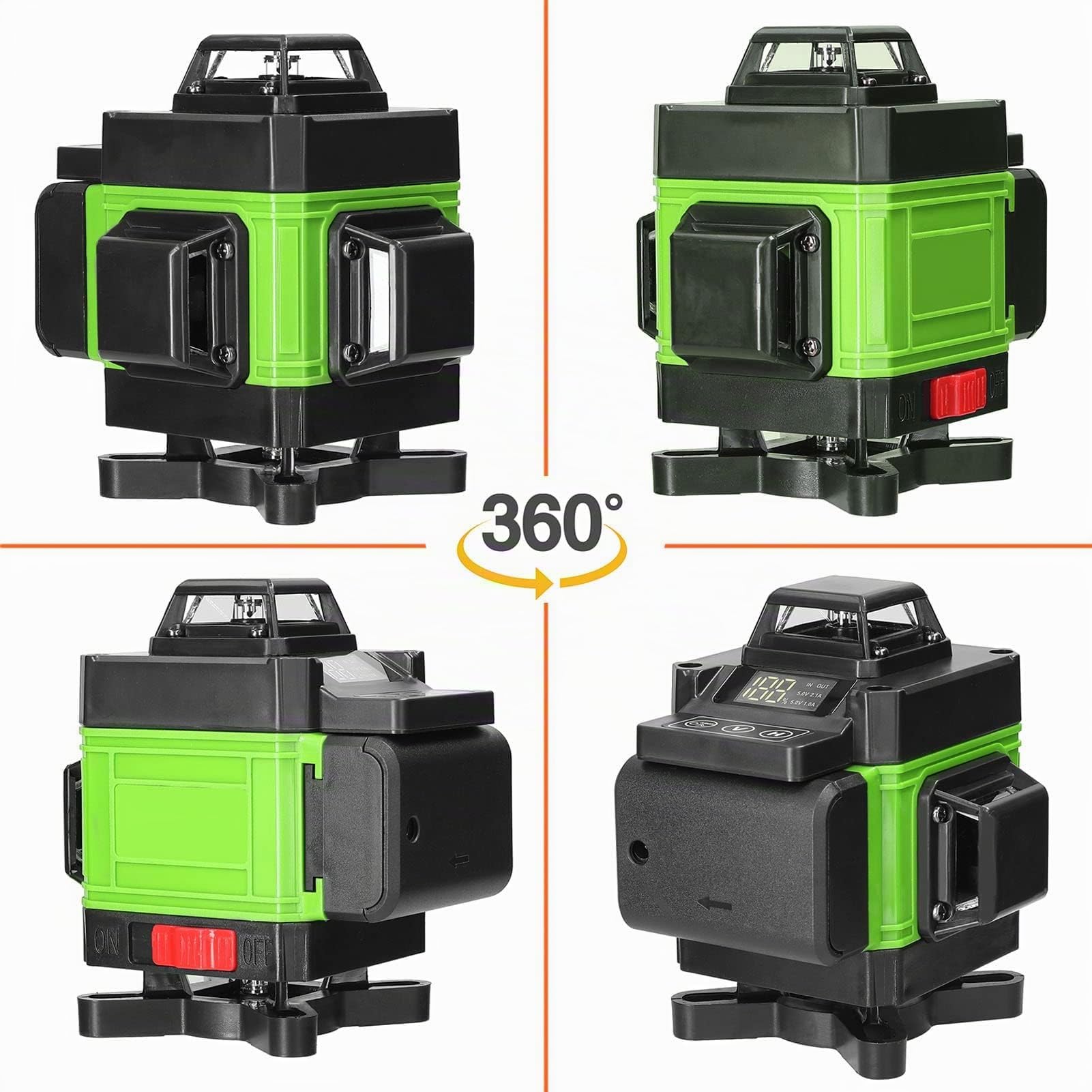 Geevorks Nivel Laser Nivel Láser Autonivelante 4 x 360,4D 16 Líneas Verde Profesional,Base Magnética Giratoria 360°,2 Batería,Control Remoto y por Móvil