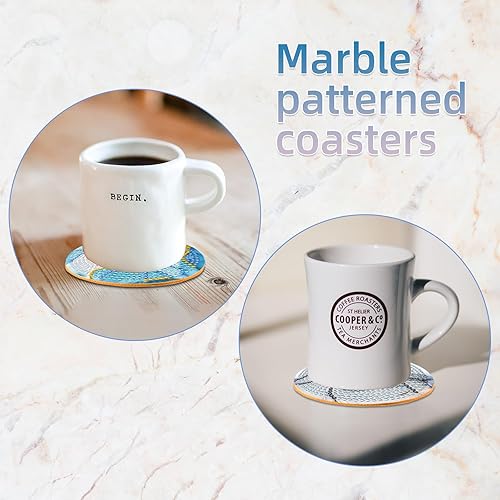 Miniatura 6 de Fsnjcz Juego de 10 posavasos de pintura de diamante de mármol con soporte, posavasos de mármol azul para bebidas, kits de pintura de diamantes para