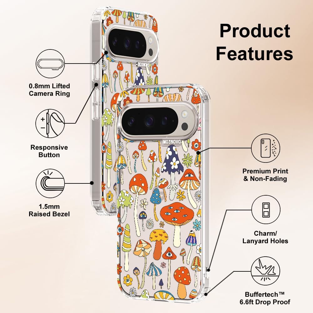 MOSNOVO Case for Google Pixel 10 & Pixel 10 Pro, [Buffertech 6.6ft Military-Grade Drop Protection] [Anti Peel Off Tech] Clear TPU Bumper Phone Case Cover Design - Cute Cherry — view 650