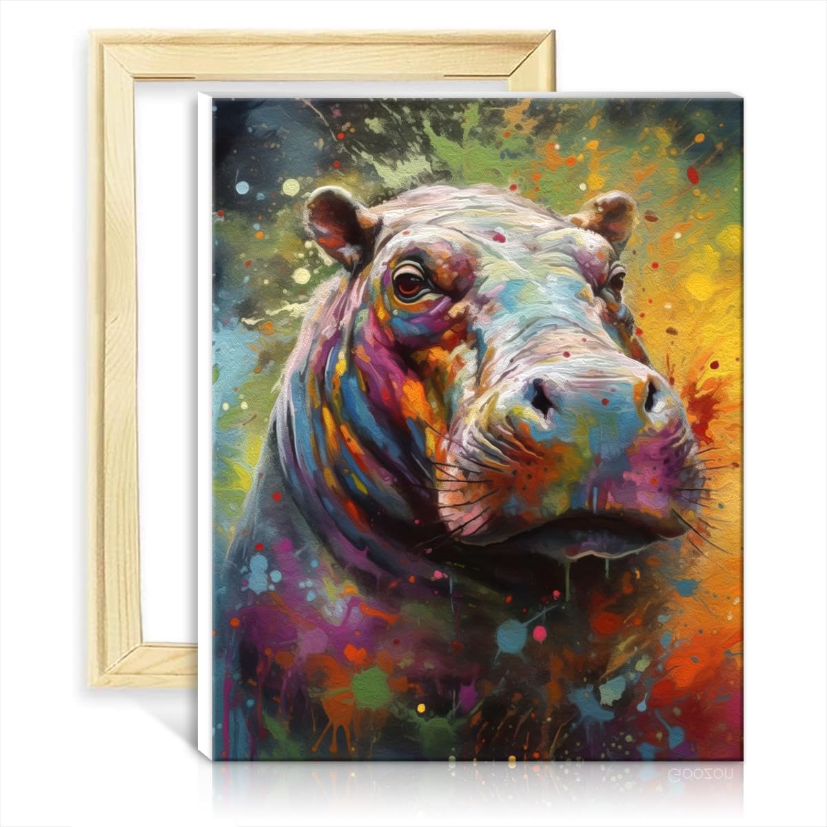 Tangfeiy As28 Hippo Painting Paint By Number Paintting Hippo Painting Canvas Oil Painting Kit Kids With Brushes And Acrylic Pigment On Canvas Artwork Adult Paint No Frame(40X50cm)