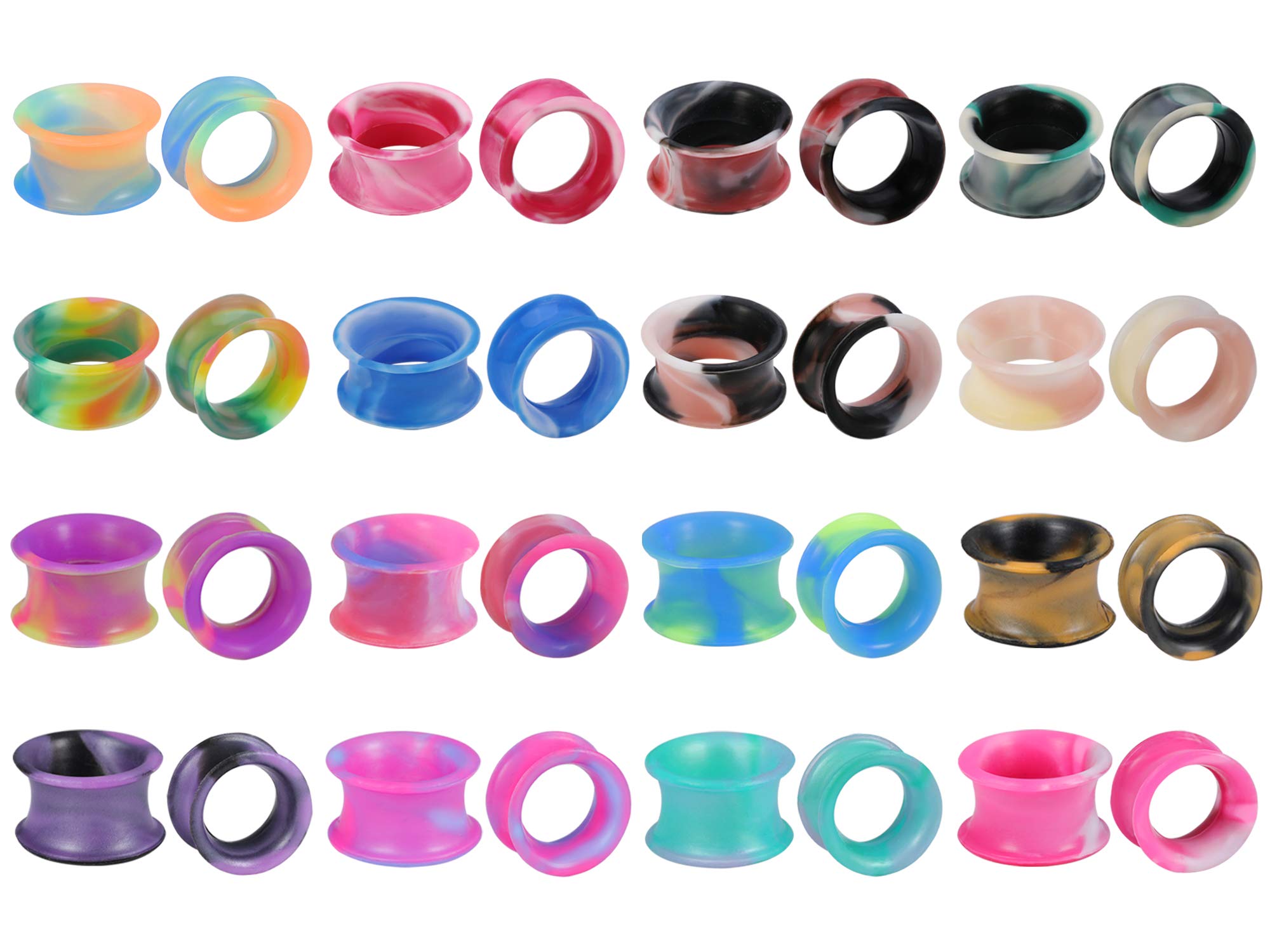 ZS16 Pairs Ear Plugs Tunnels Silicone Flexible Thin Ear Gauges Piercing Double Flared Expander Guages Earrings