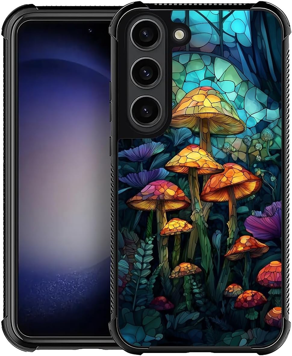 DAIZAG Case for Samsung Galaxy S23,Four Corners Bumpers Anti-Slip Shock Absorbing Protective Case for Girls Boys-Cute Colorful Mushrooms
