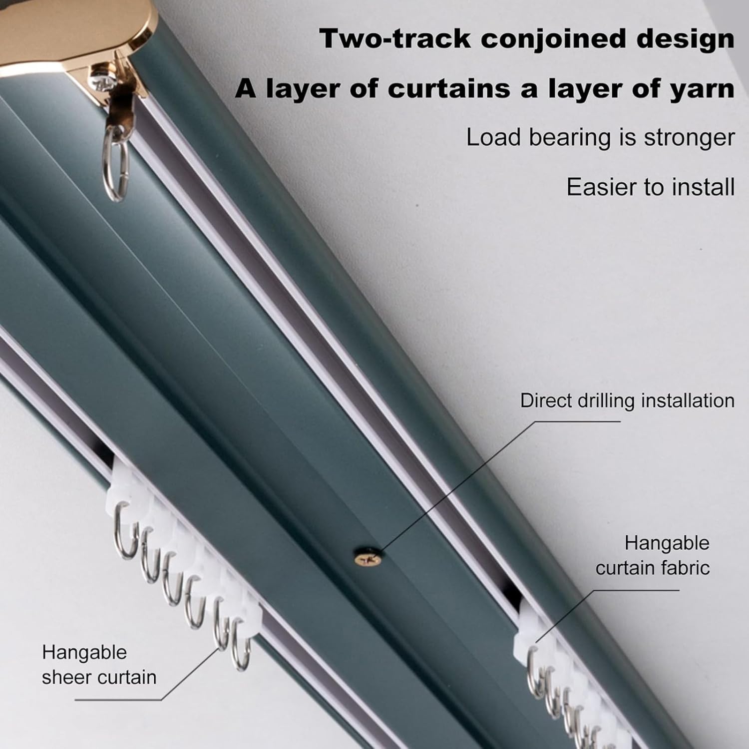 Adjustable 1.5m Double Curtain Rods - Robust White Ceiling Mount Drapery Tracks for Living Room & Bedroom, Easy Install Suspended System, Modern Home Décor