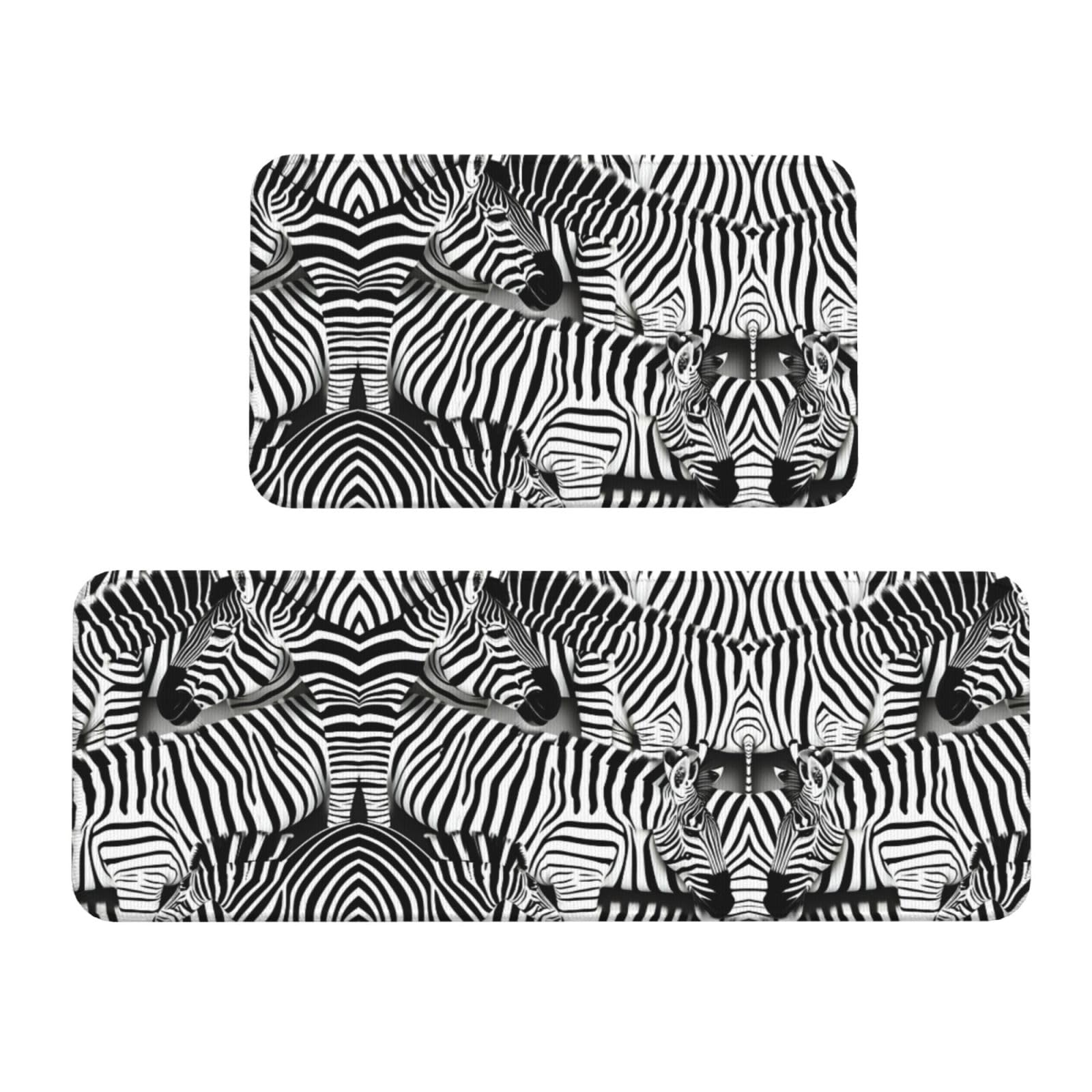 Tapis de cuisine antidérapants motif zèbre | Lot de 2 tapis pour sol de cuisine et bureau