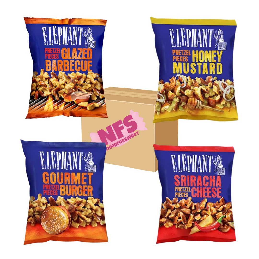 Elephant Pretzel Pieces 4 x 125 g BBQ Sriracha Honey Mustard Crujientes Pretzelets