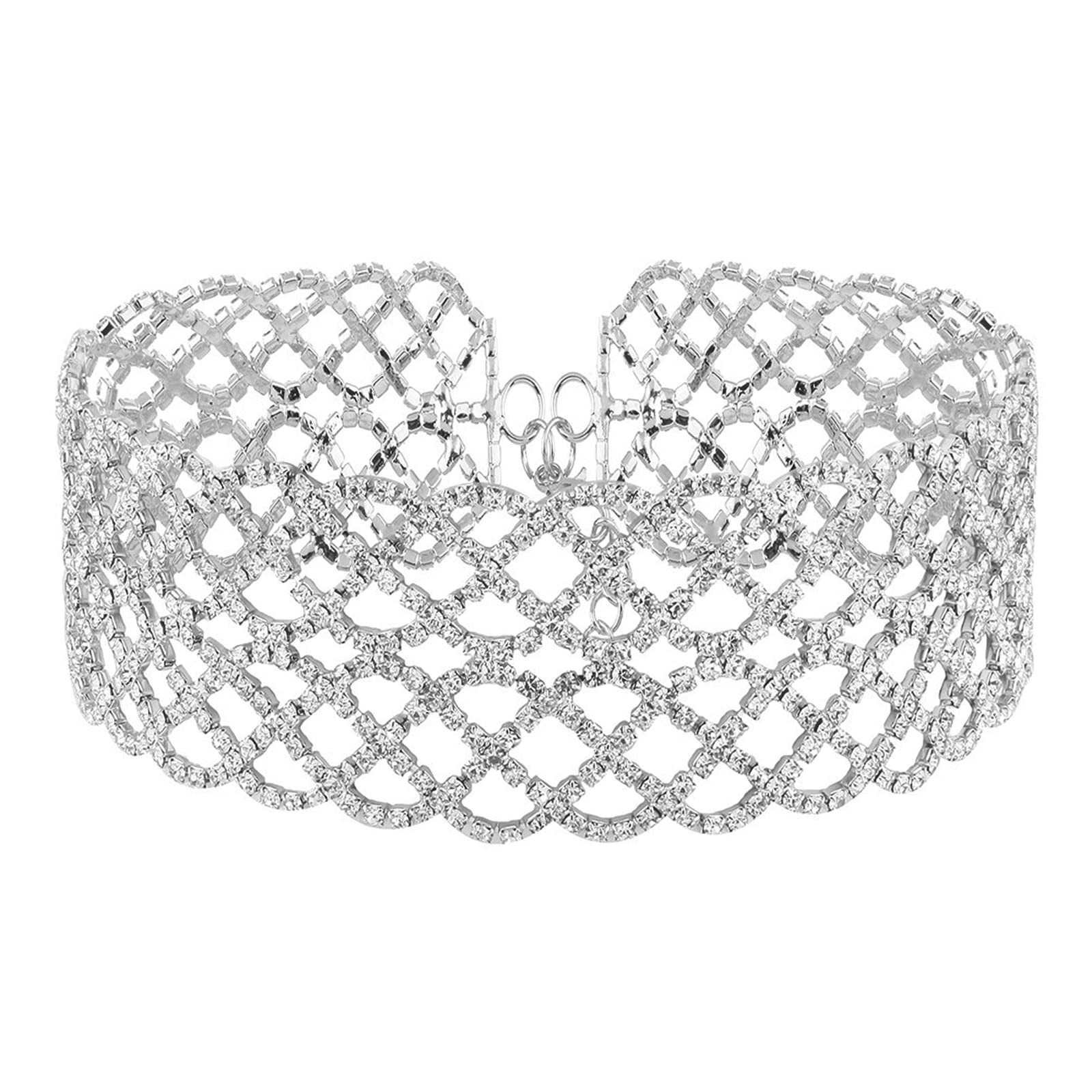 JNF Rhinestone Crystal Choker Necklace Rhinestone Necklace Earrings Bracelet Crystal Bride Wedding Jewelry Set