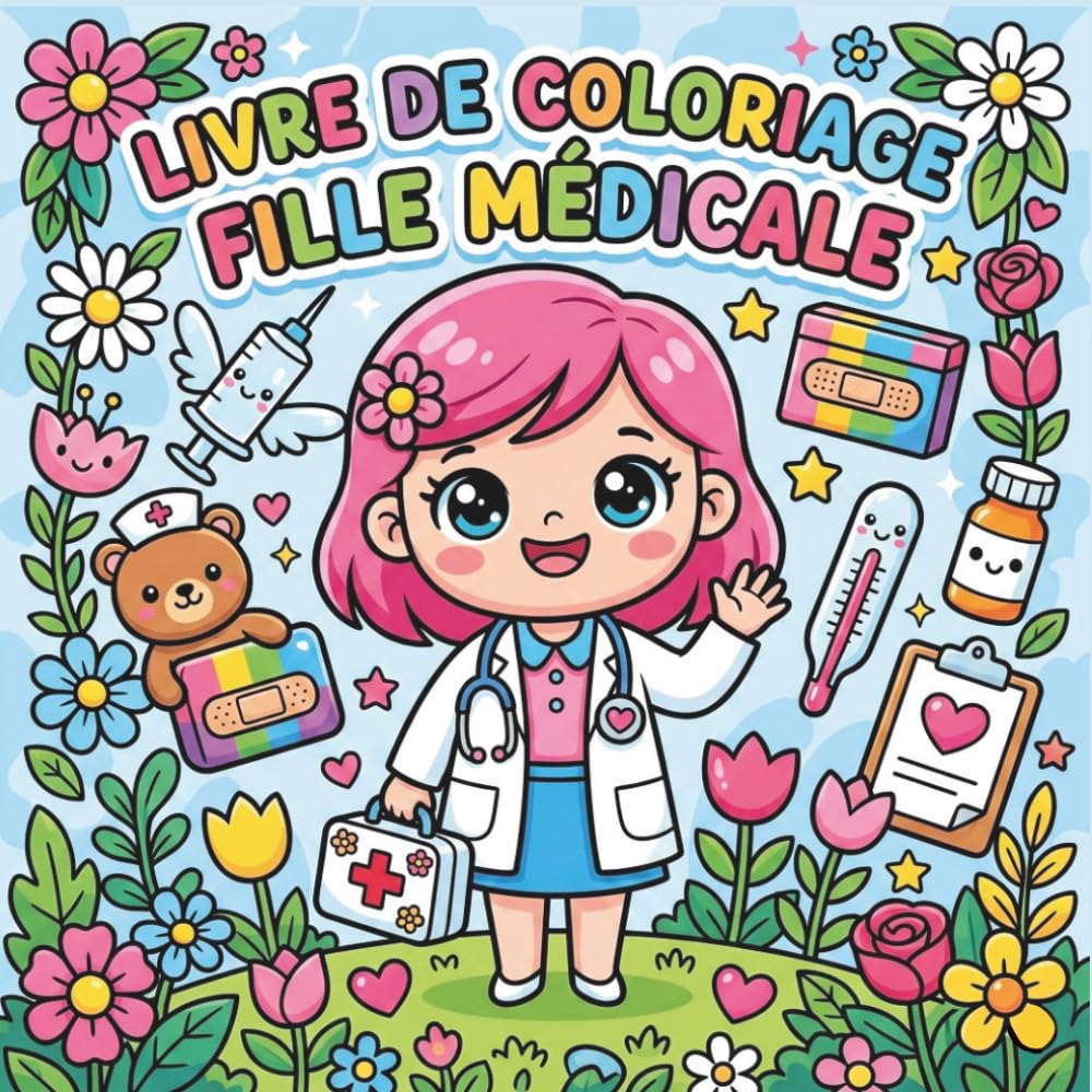 Livre de coloriage fille médicale: Docteures, infirmières et outils médicaux mignons | Grand livre de coloriage facile pour enfants