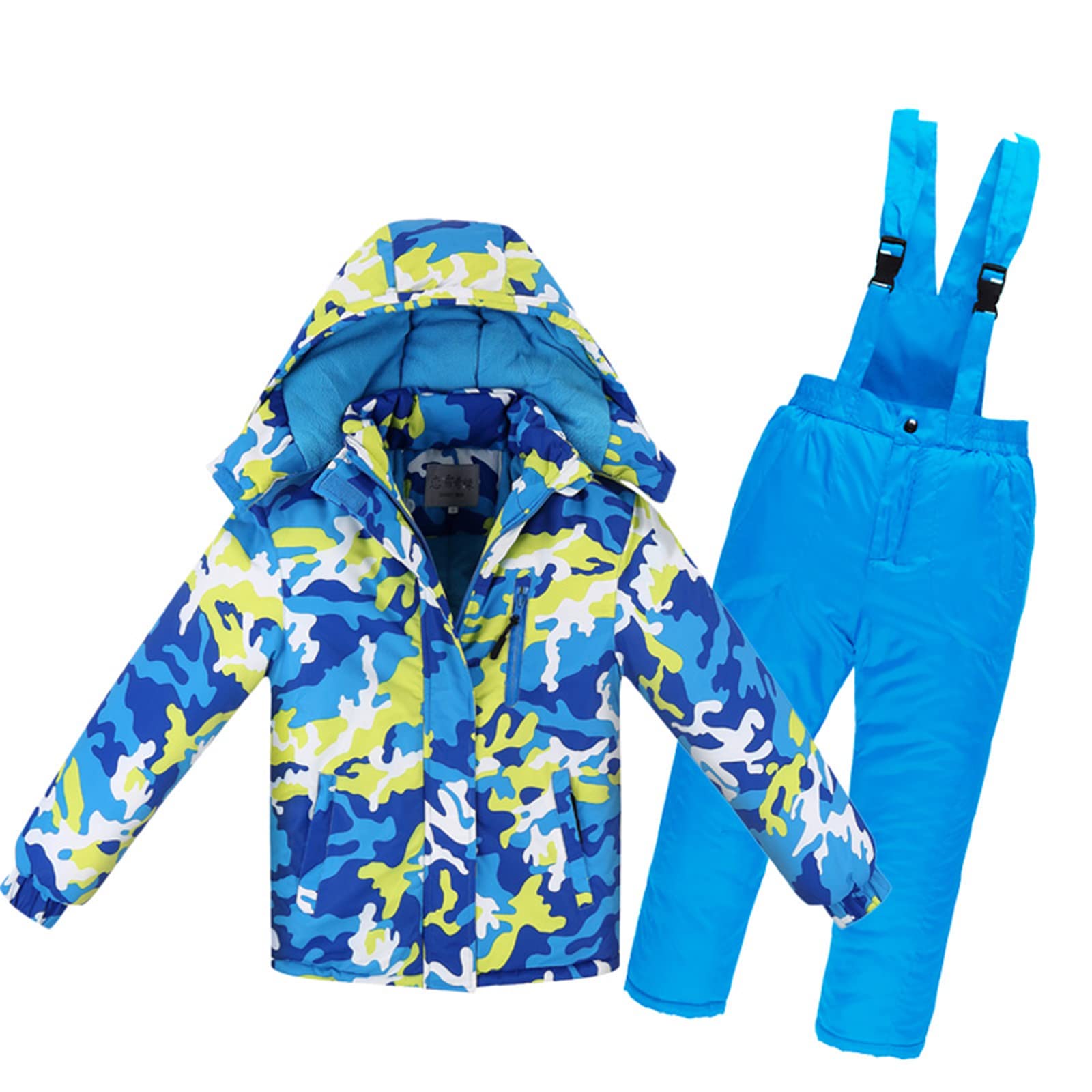 Kinder Skianzug Winddichter Warmes Winteranzug Schneeoverall Daunenjacke Outdoor Wasserdicht Schneeanzug Langarm Dickere Jacke Atmungsaktiv Fellkragenkapuze