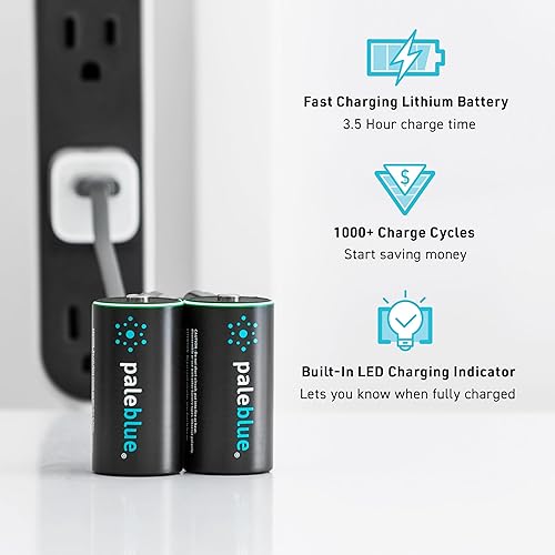 Miniatura 2 de Pale Blue - Baterías recargables C con cargador USB, iones de litio de 1.5 V 2800 mAh, se cargan menos de 1 hora, más de 1000 ciclos, cable de carga