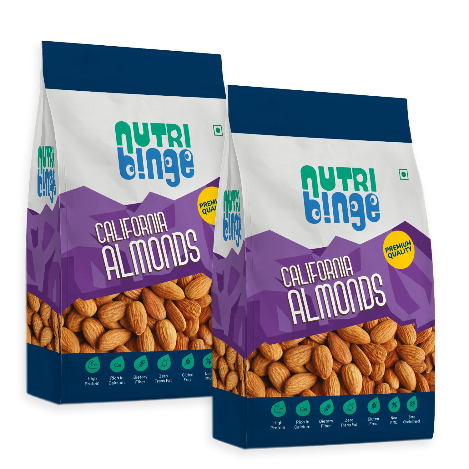 NUTRI BINGE Almond (Badam) 200 Grams - Pack of 2, Premium California Organic Fresh Dry Fruits - Healthy Snacks, Nutrient Rich Unsalted Vegan Almonds