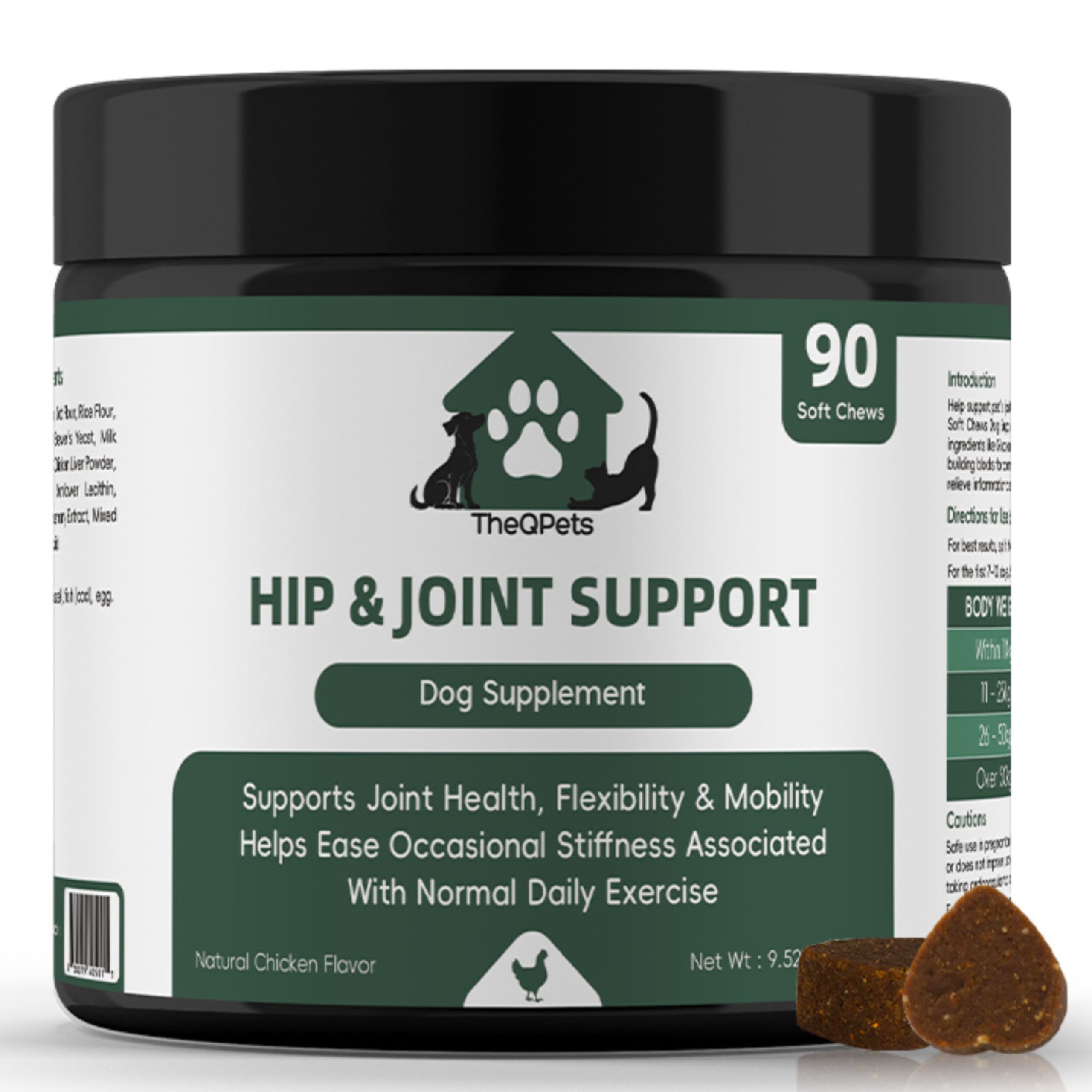 Hip & Joint Support for Dogs, 90 Soft Chews – Glucosamine, MSM, Chondroitin, Turmeric, Green‑Lipped Mussel & Collagen – Supports Joint Health, Flexibility & Mobility – Chicken Flavor