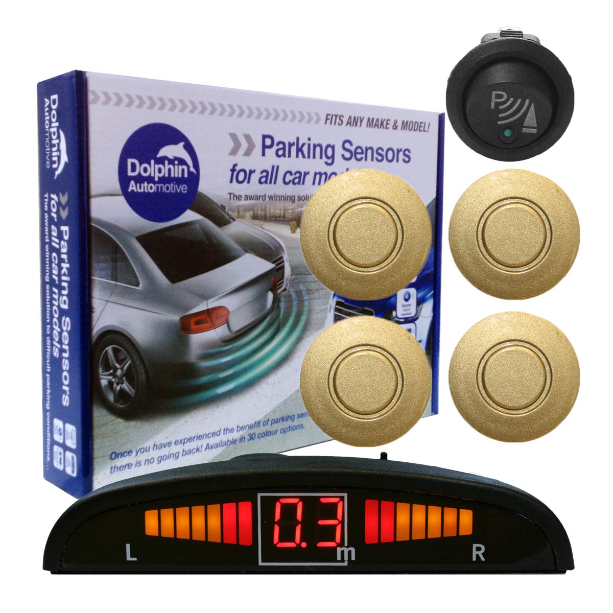 Dolphin Automotive DPS450F Front Parking Sensors In 32 Colours 4 Ultrasonic Radar Sensors Kit Audio & Display Alert System Matt & Gloss Black +30 More Colours (Sea Blue) — view 13