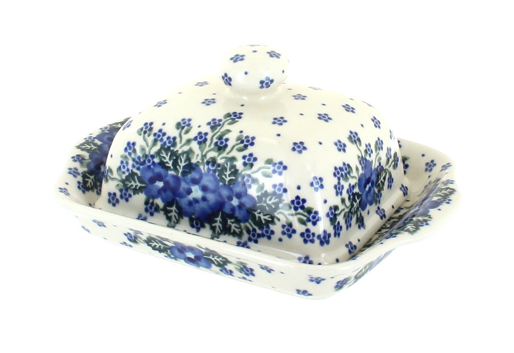 Blue Rose Polish Pottery Melanie Square Butter Dish