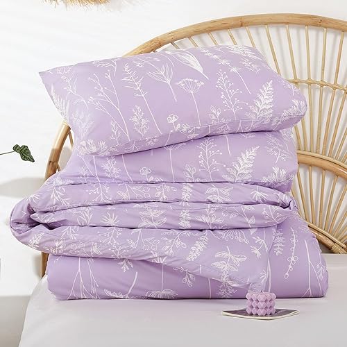 Miniatura 7 de JANZAA Juego de edredón tamaño King, juego de edredón floral, juego de ropa de cama tamaño King, edredón morado para todas las estaciones con 2