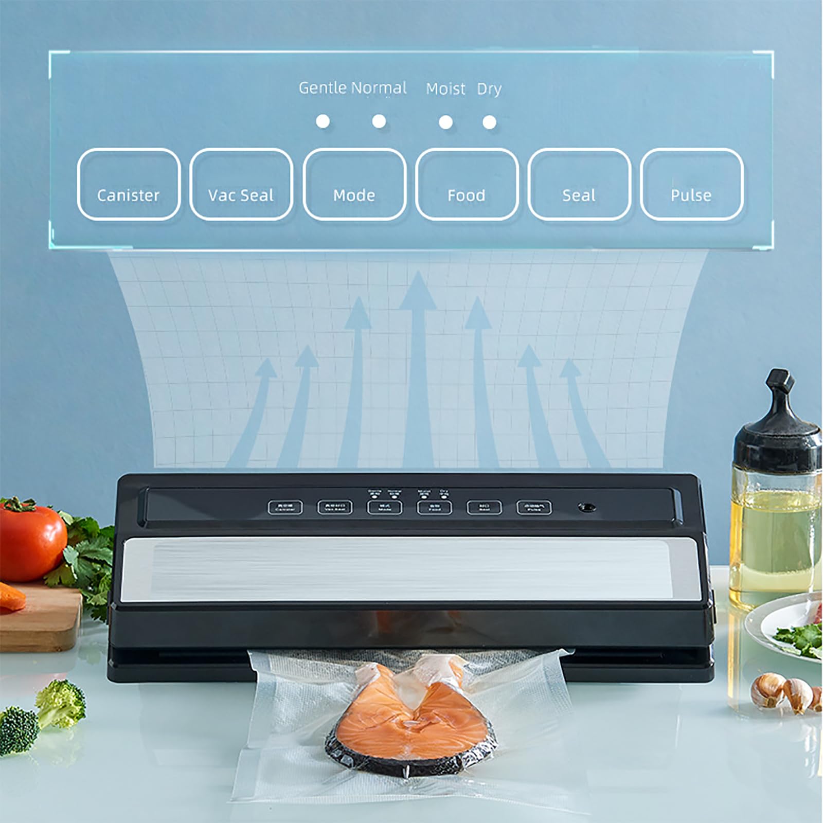 Máquina De Envasado Al Vacío, Máquina De Sellado Al Vacío Automática, 6 Funciones De Sellado/Chip De Control De Temperatura De 3 Capas, Para Almacenamiento, Preparación De Comidas Y Cocción Al Vacío.