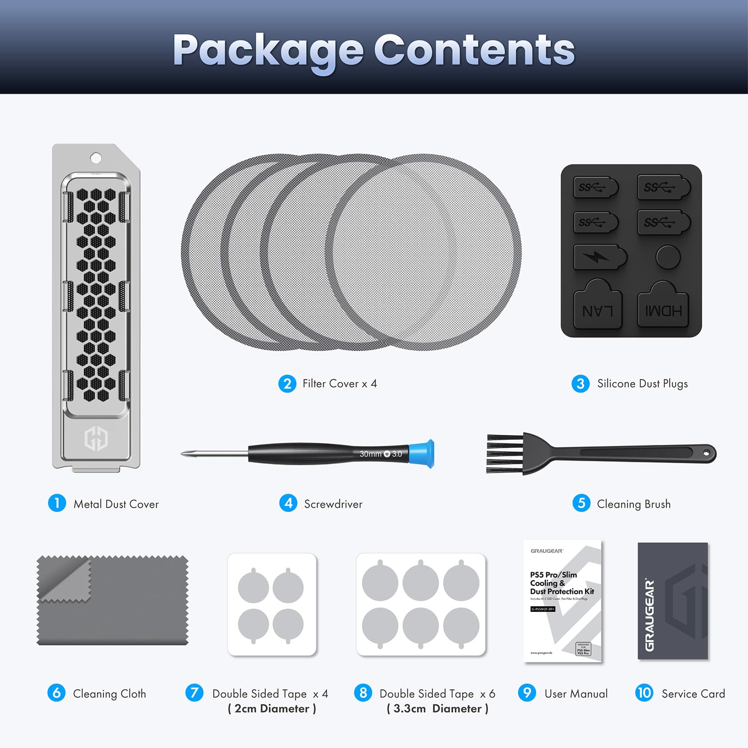 GRAUGEAR Actualización de refrigeración y protección contra el polvo para PS5 Pro/PS5 Slim, PS5 Pro/Slim M.2 SSD cubierta de disipador de calor con filtro de polvo de ventilador y enchufes de puerto