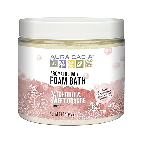 Aura Cacia Baño de espuma de aromaterapia, pachulí pacífico y naranja dulce, tarro de 14 onzas