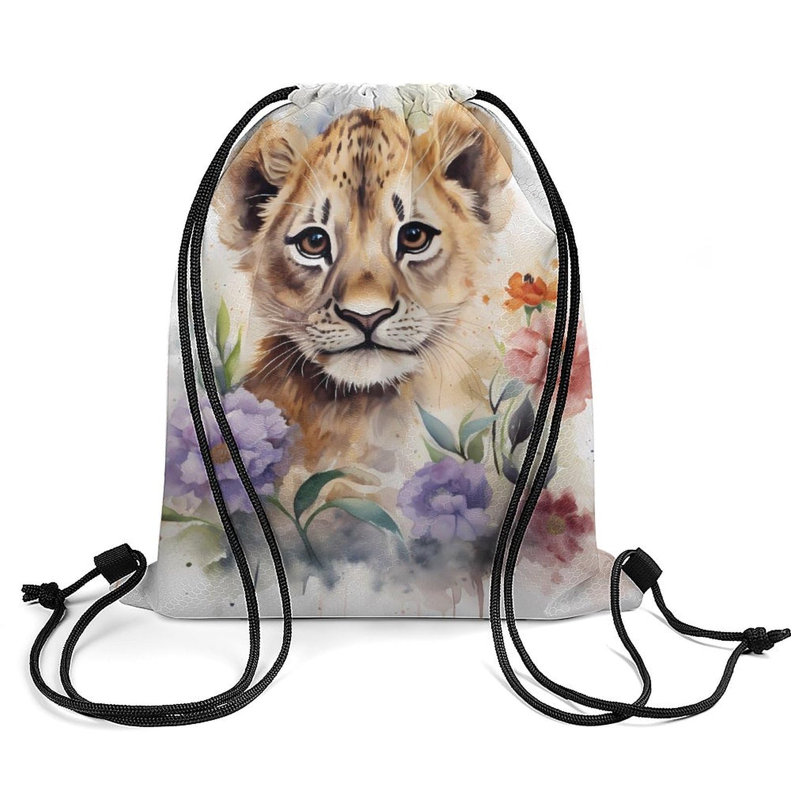 Watercolor Tiger Flower Drawstring Backpack Durable Sport Gym Bags Daypack for Men Women 35 * 42cm