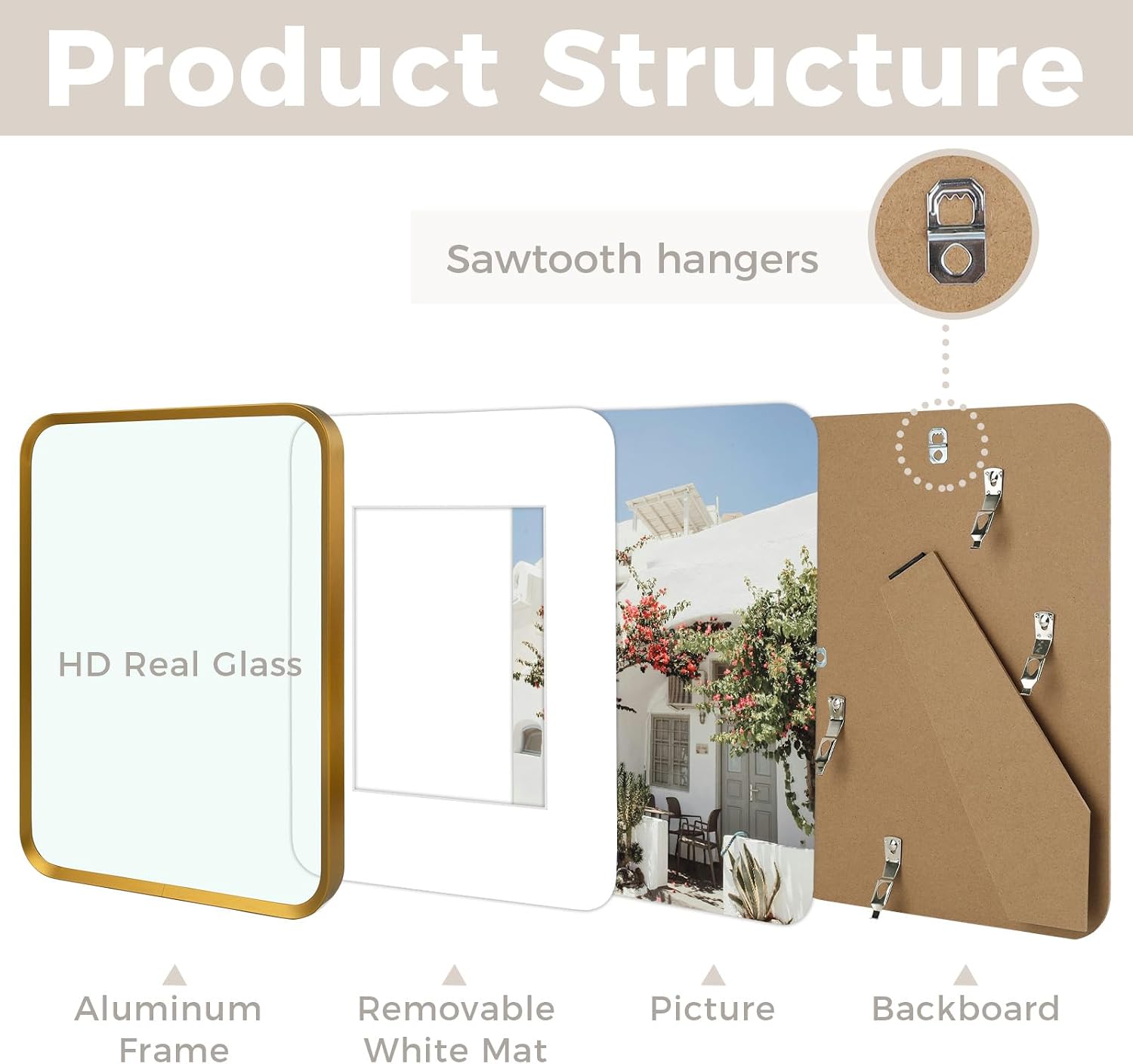 Golden State Art 9x12 Aluminum Picture Frame Bronze Gold - With Mat for 6x8 Photo or Without Mat for Round Edges 9 x 12 Photo with 1-inch Radius Corner - Real Glass - Matte Modern Wall Decor