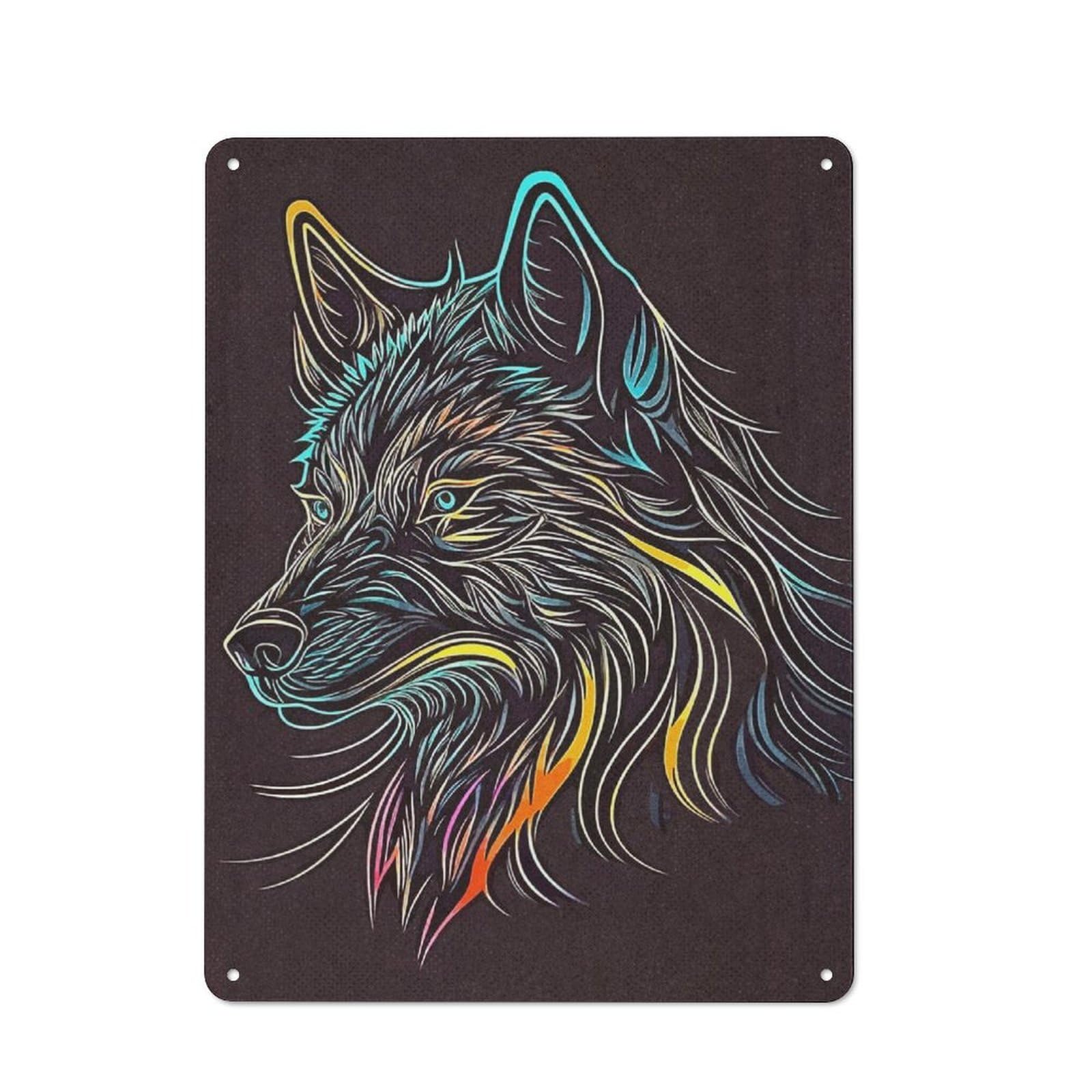 Junmoney Men's Line Art Wolf Metal Wall Decor Sign For And Diy Fans, Father's Day, Birthday Or Christmas Gift, 40X30cm