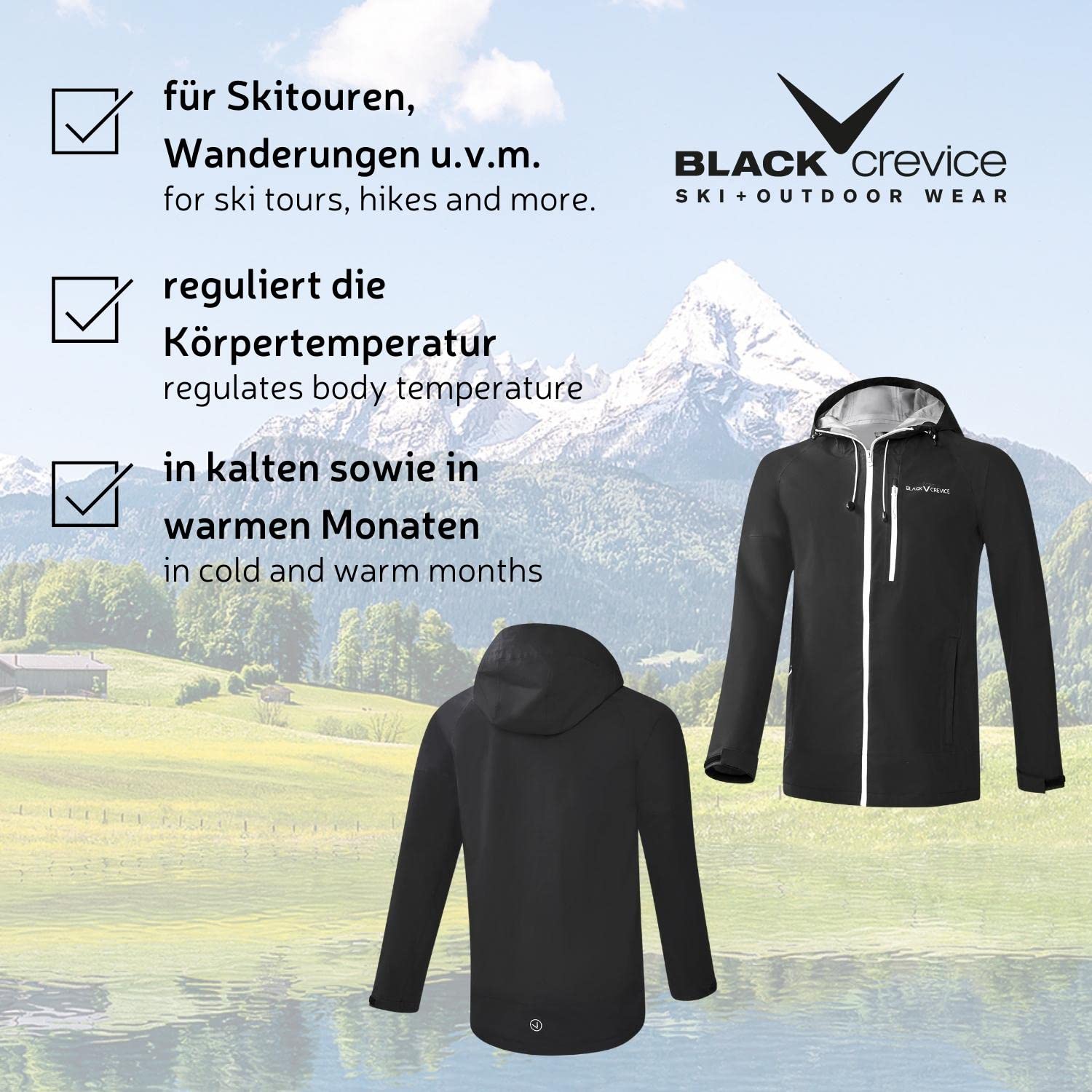 Black Crevice Herren Hardshell Jacke I Hochwertige Outdoor Jacke Herren I 3L Funktionsjacke aus 100% Polyester I Atmungsaktive Herrenjacke I Wind- & Wasserfeste Outdoor Regenjacke Herren
